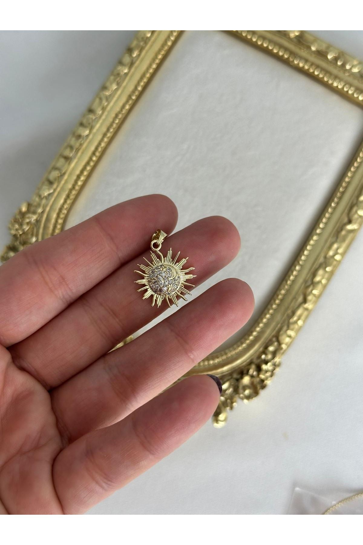 14K Gold Renkli  Dolum Güneş Kolye Ucu