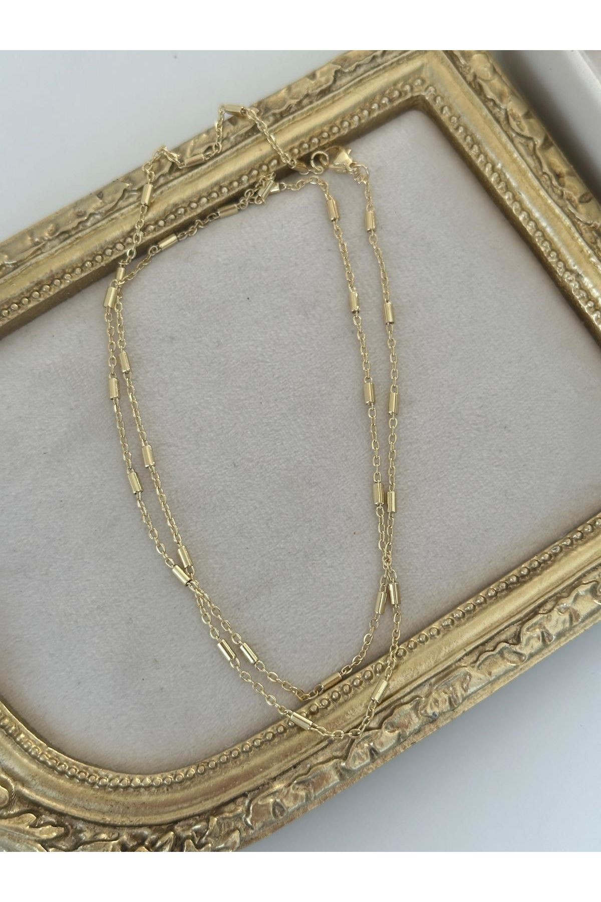  14K  Gold Renkli  Dorika Oval Geçmeli Zincir Kolye