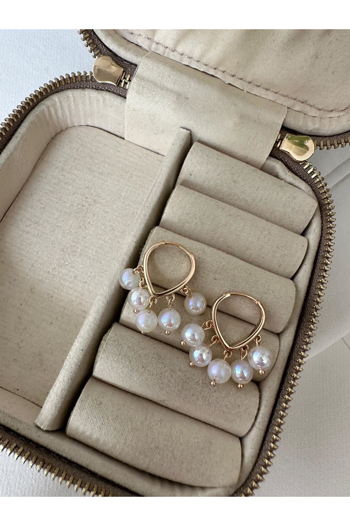 18K Rose Gold Renkli Shakira İnci Topçuklu Küpe