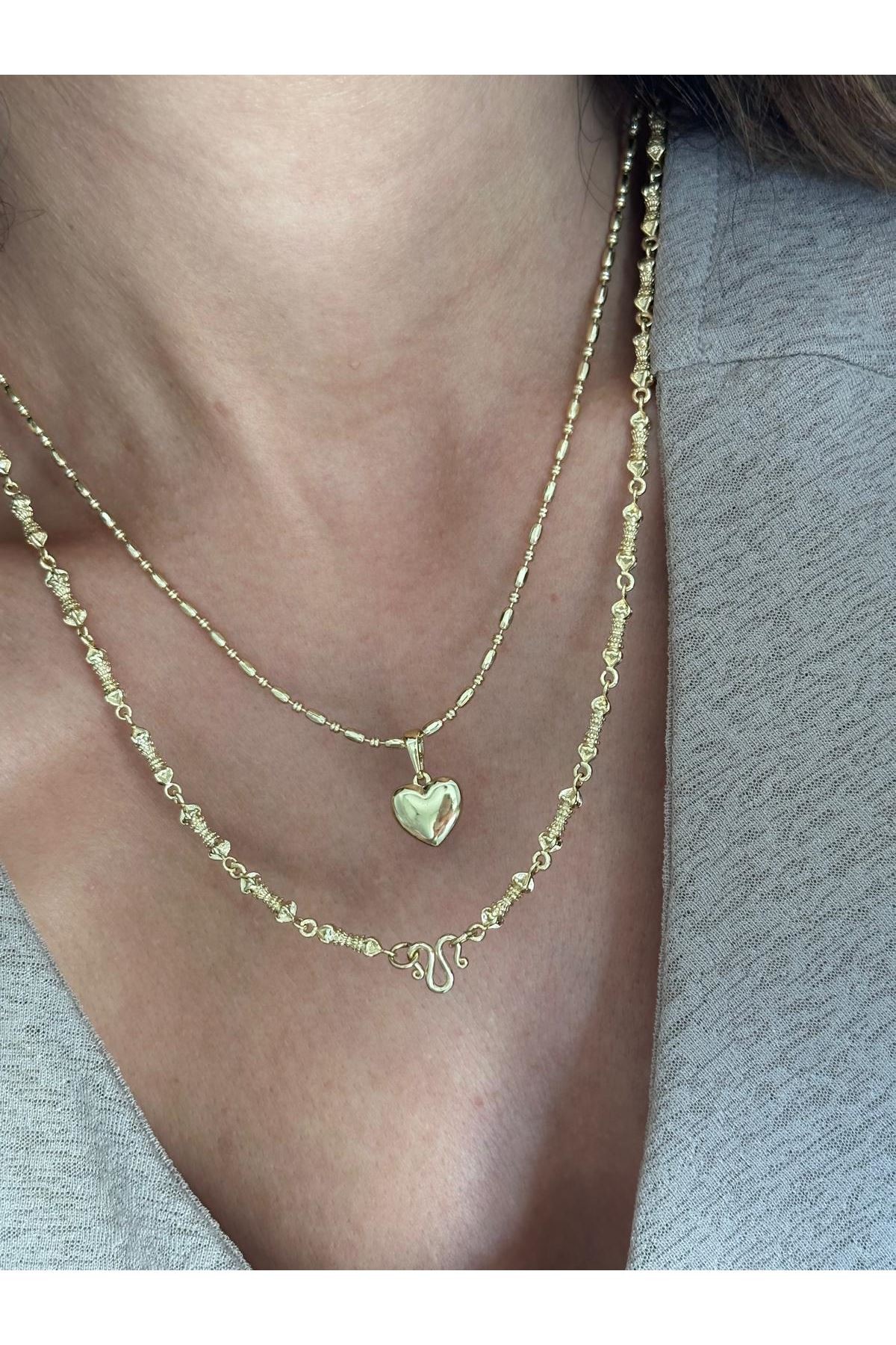 14K Gold Renkli  Dolum Kalp Kolye Ucu