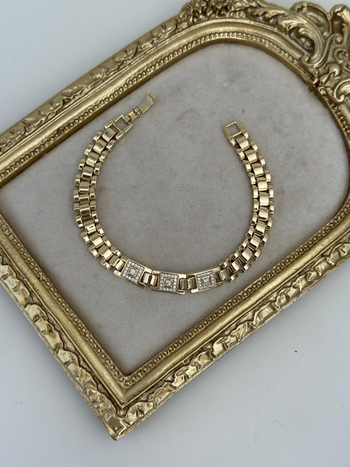 14K Gold Renkli Kare Montür Taşlı Bileklik
