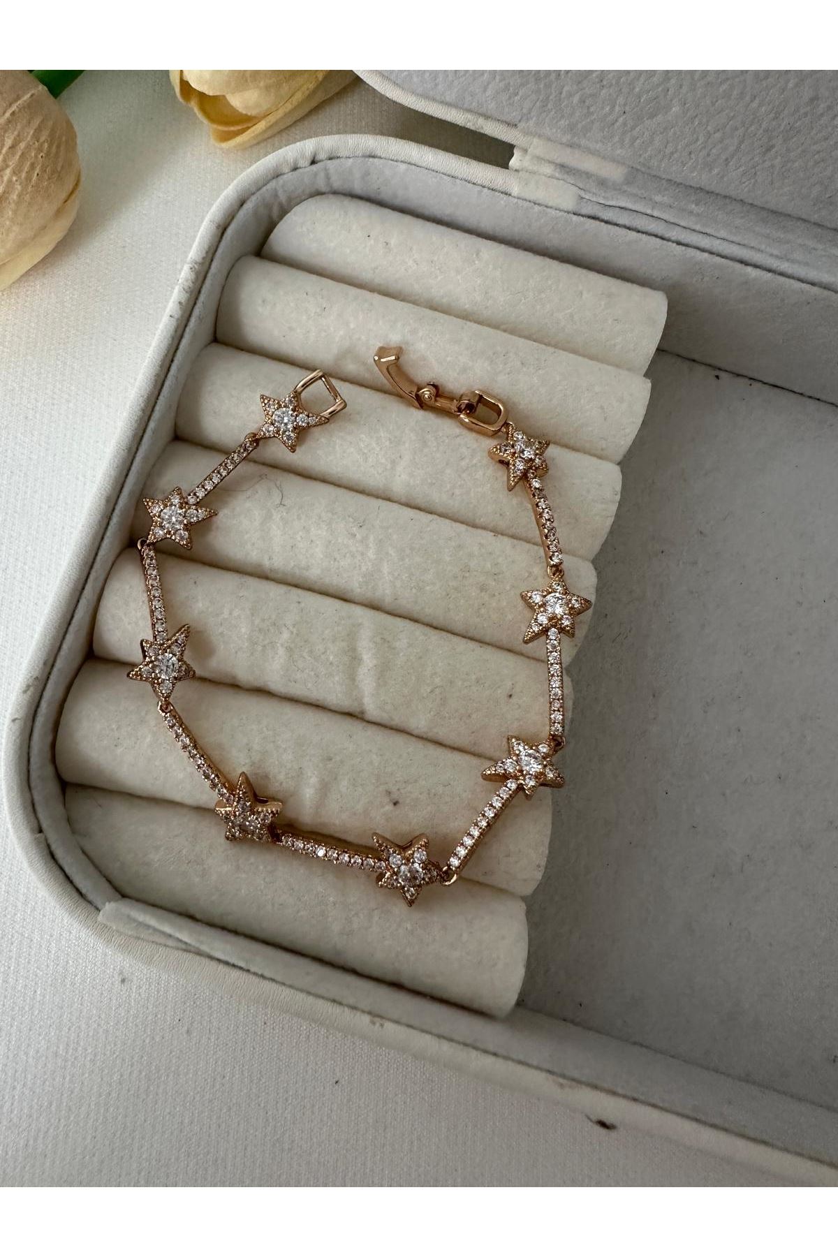 18K Rose Gold Renkli Yıldız Full Taşlı Bileklik