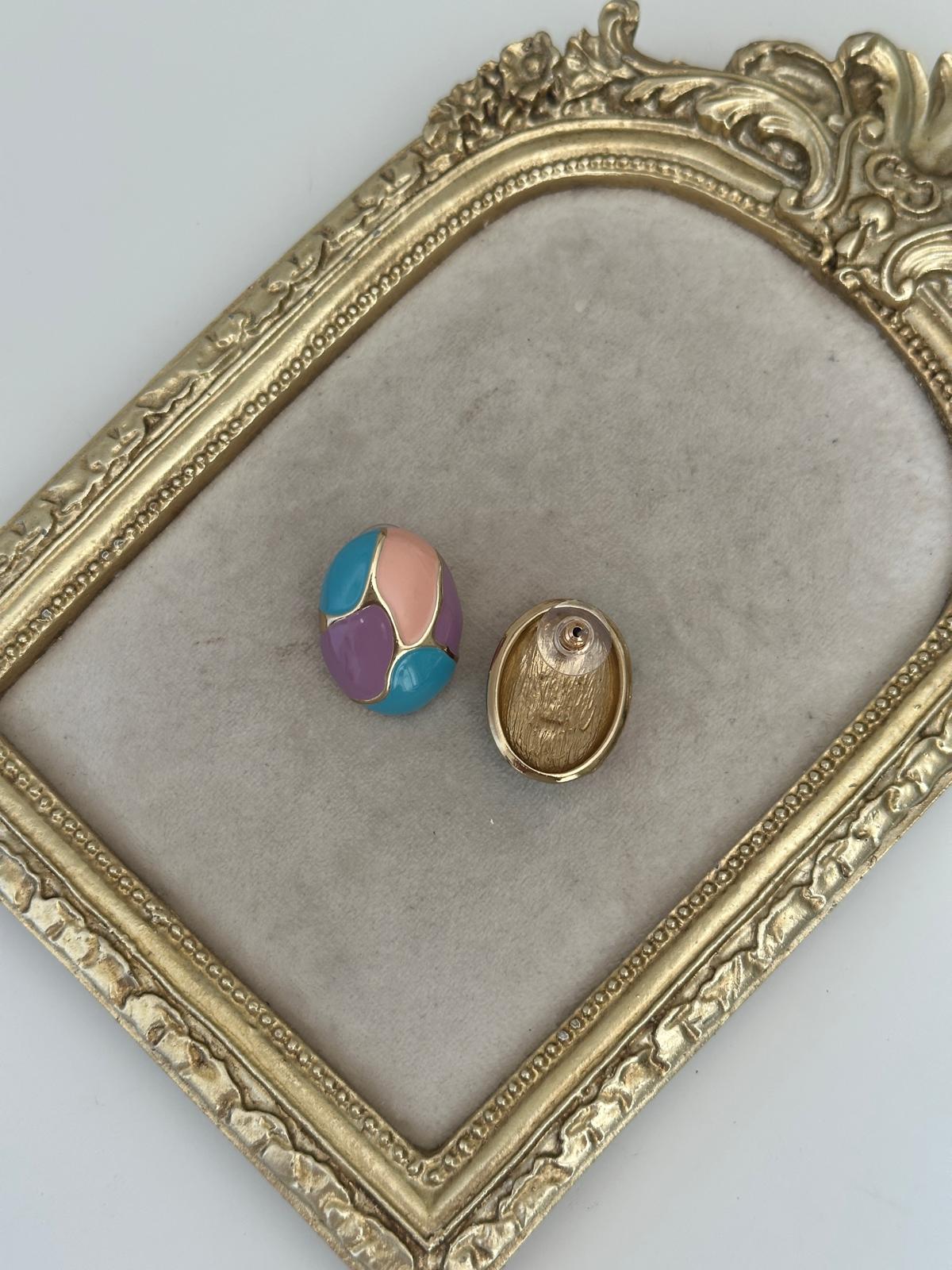 Renkli Blok Desen Oval Vintage Küpe