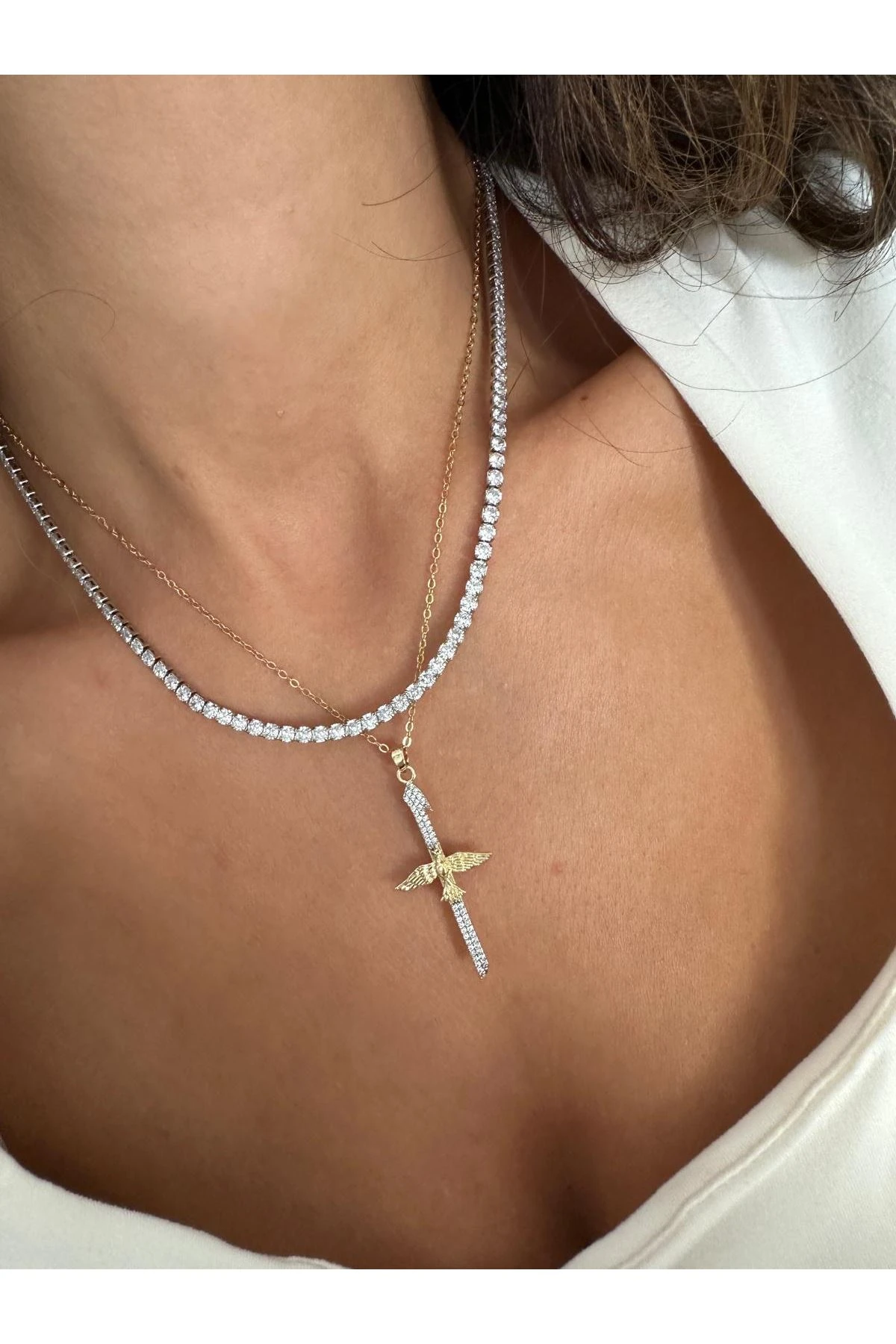 18K Rose Gold Renkli Gümüş Renkli Detaylı Anka Kuşu Kolye