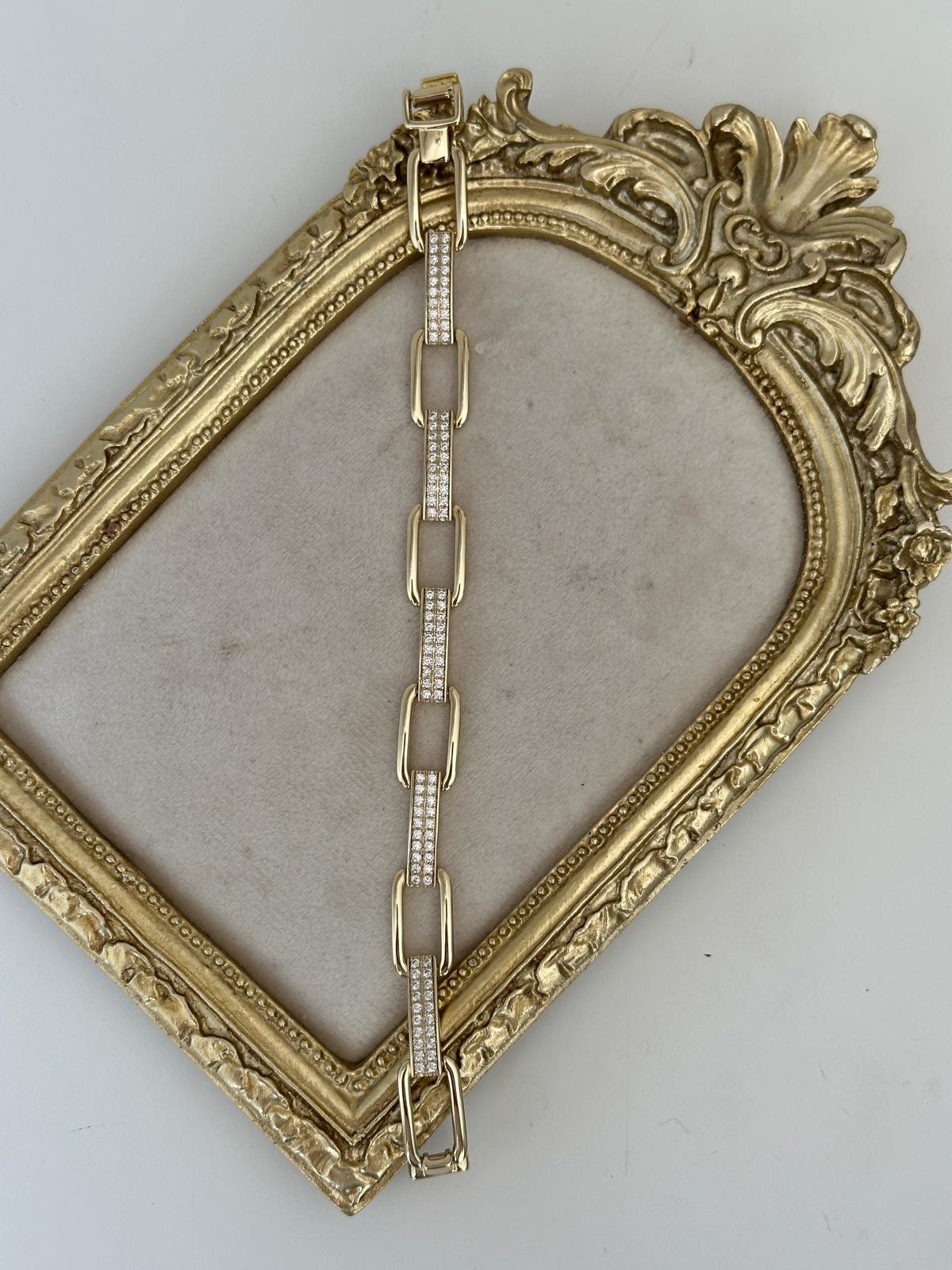 14K Gold Renkli Ojimark Marka Dikdörtgen Birleşim Taşlı Bileklik