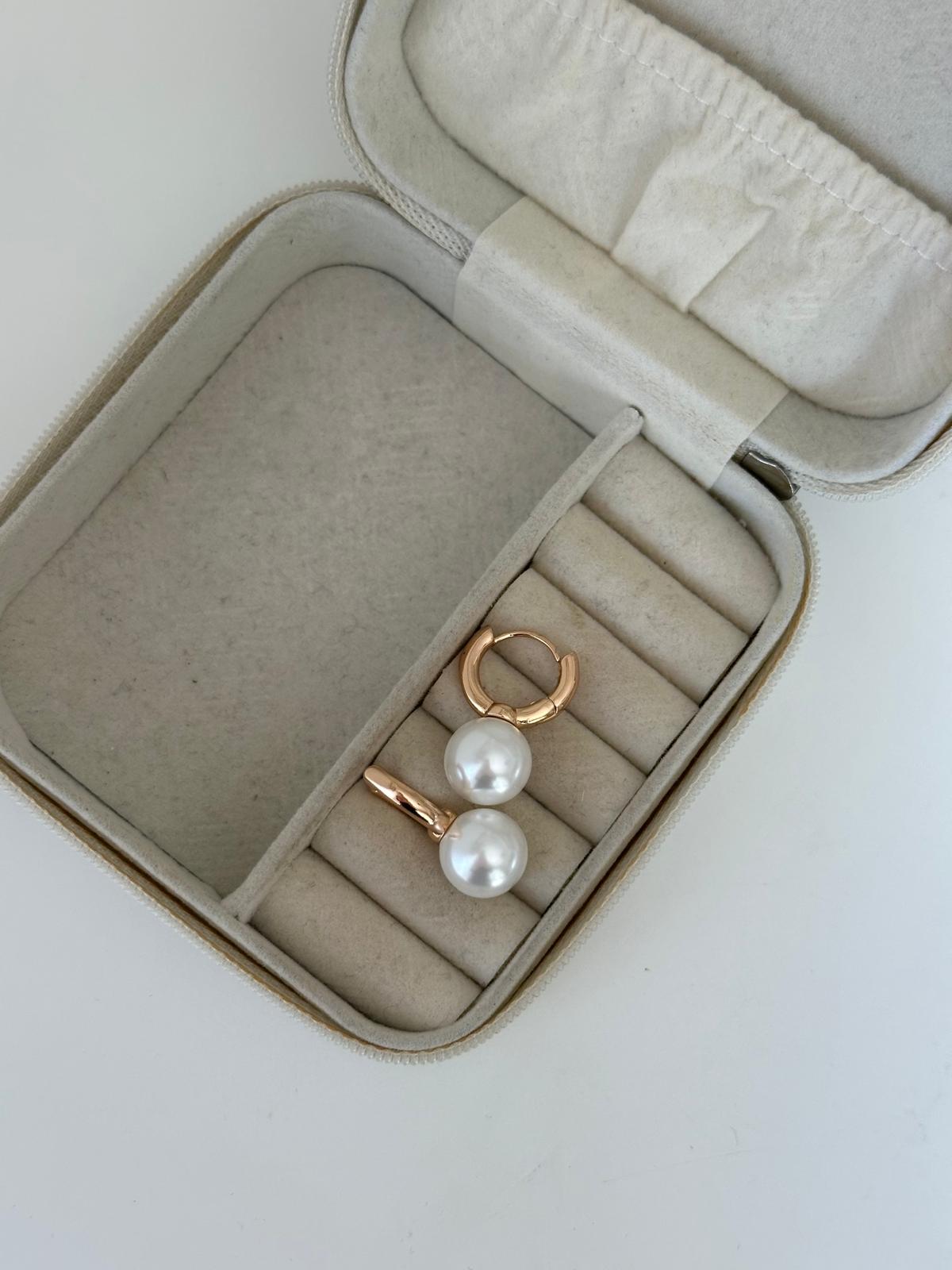 18K Rose Gold Halka İnci Top Küpe