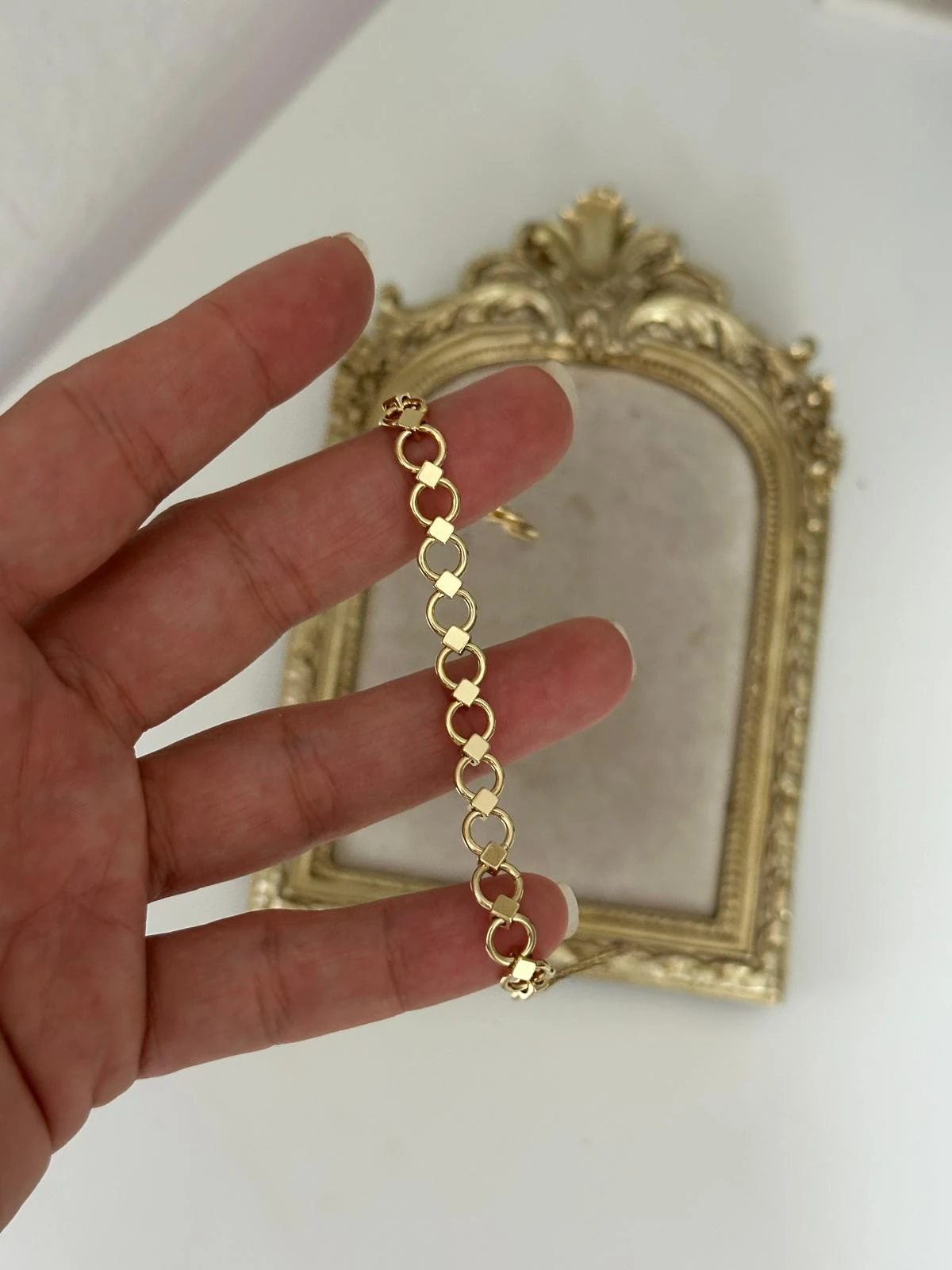 14K Gold Renkli Klips Yuvarlak  Form Beşgen Plaka Bileklik