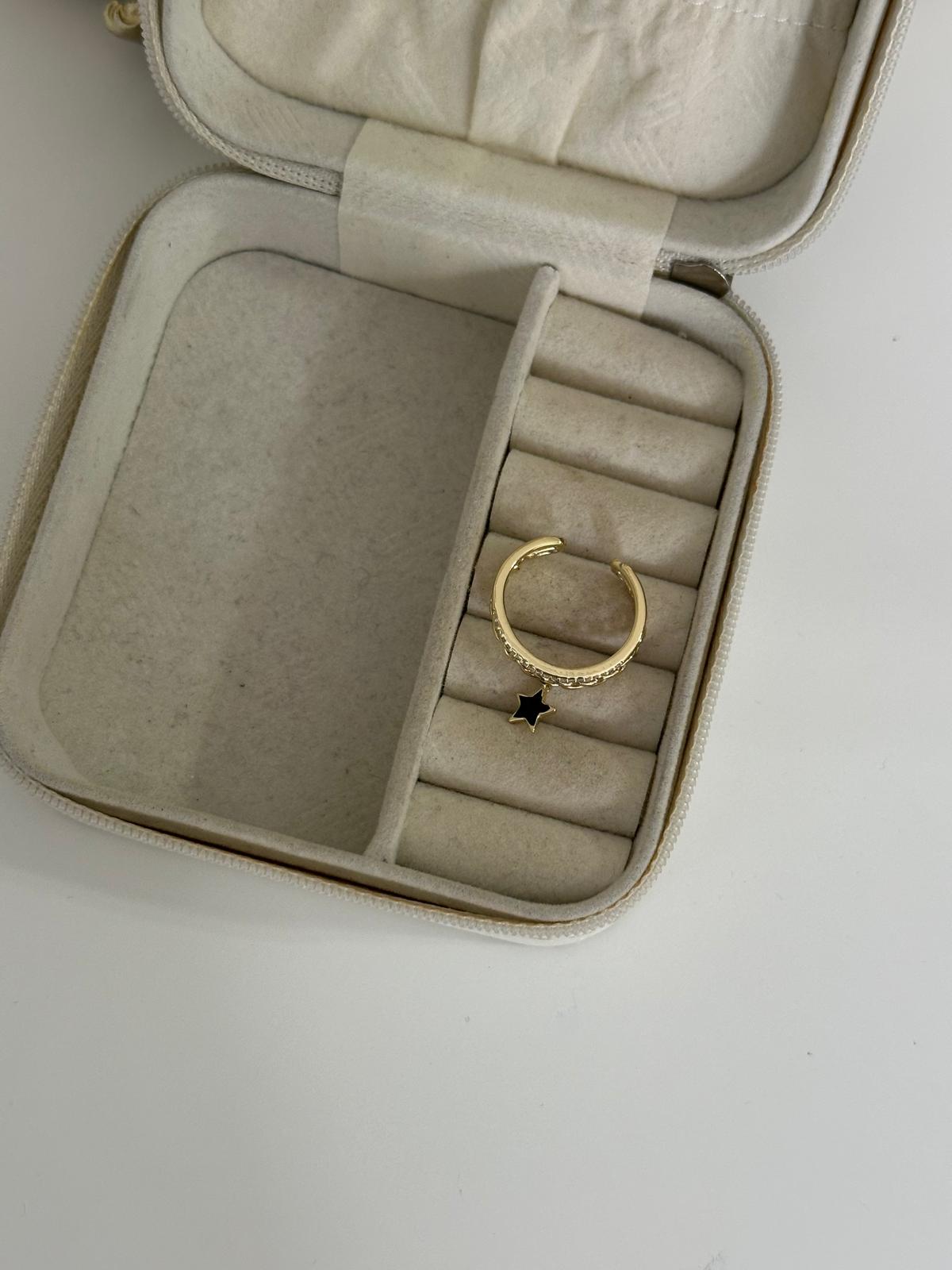 14K Gold Renkli, İkili Sarkıt Yıldız Taşlı Ayarlanabilir Yüzük