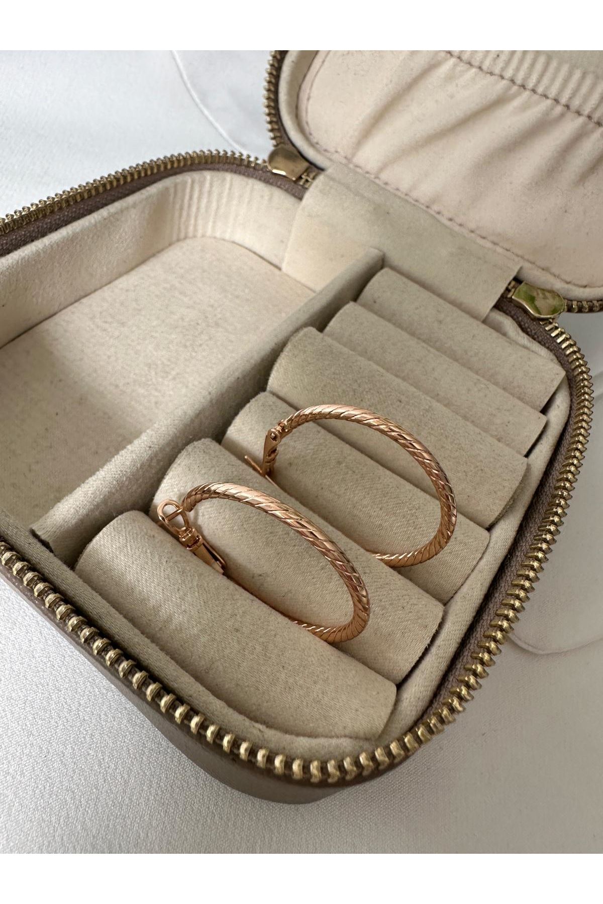 18K Rose Gold Renkli Kendinden Burgu Halka Orta Boy Küpe