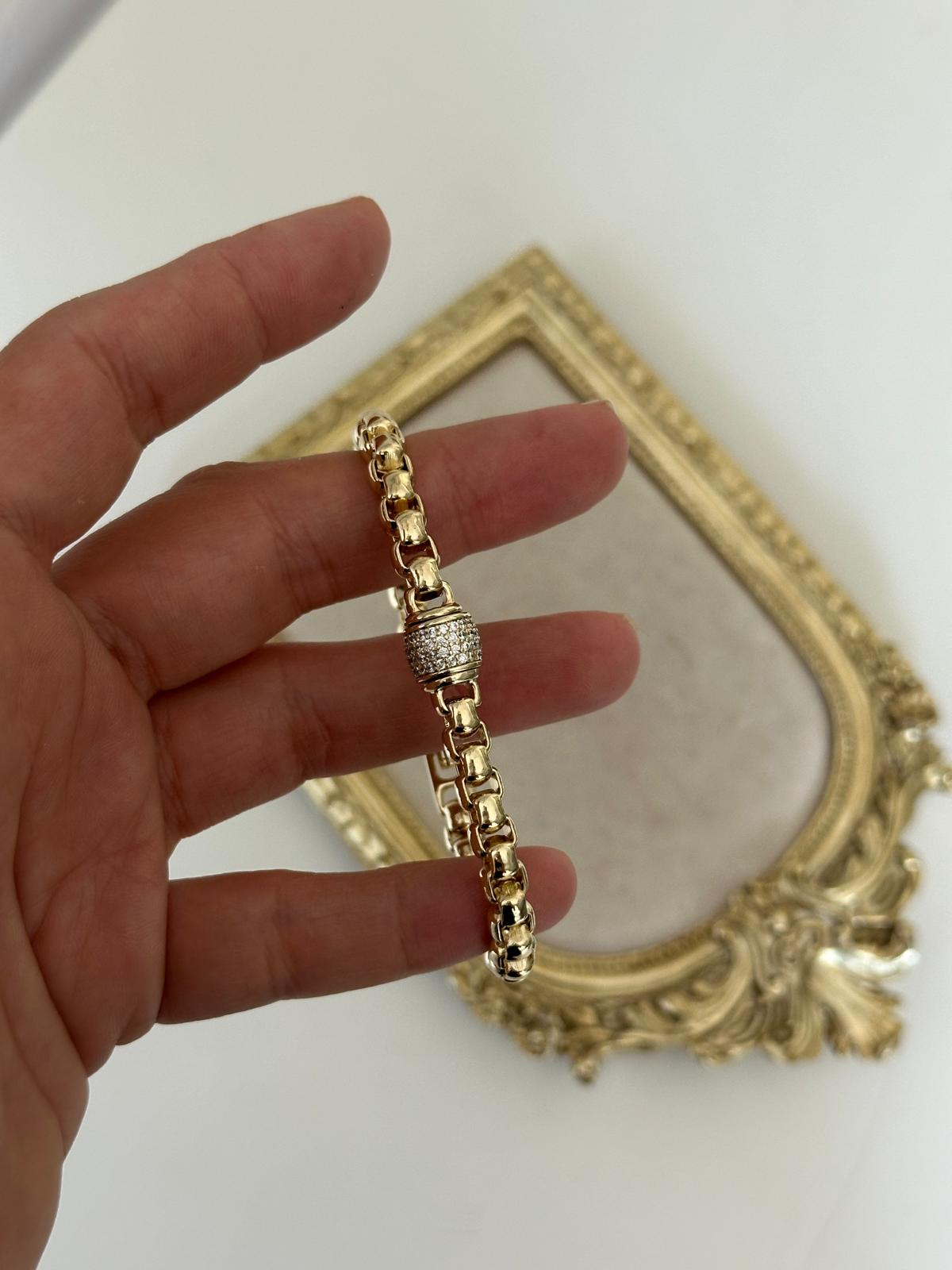 14K Gold Renkli Arnavut Zincir Ortası Silindir Taşlı Bileklik