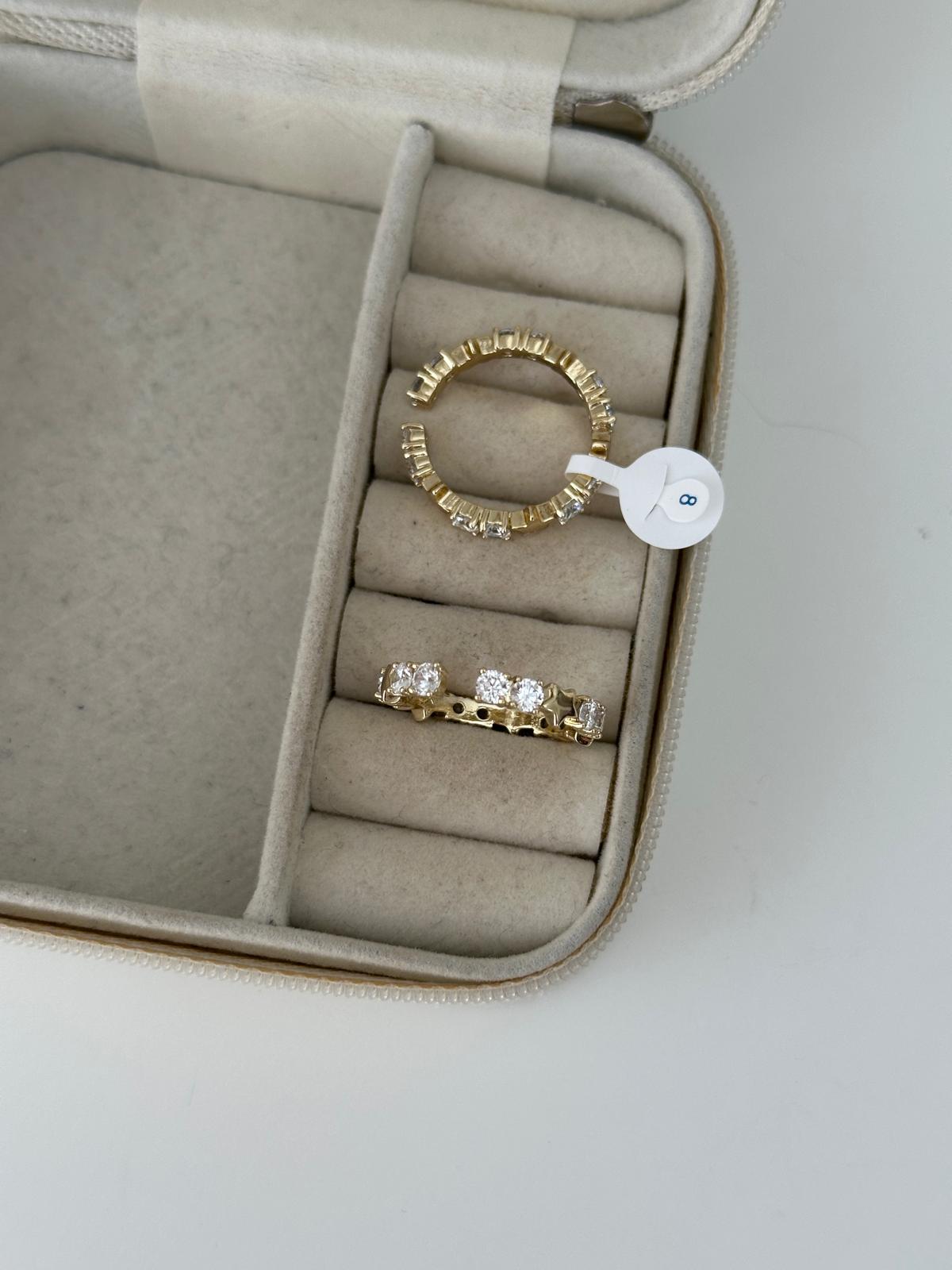 14K Gold Renkli Önden Ayarlanabilir Su Yolu Ara Yıldız Plaka Figürlü Yüzük