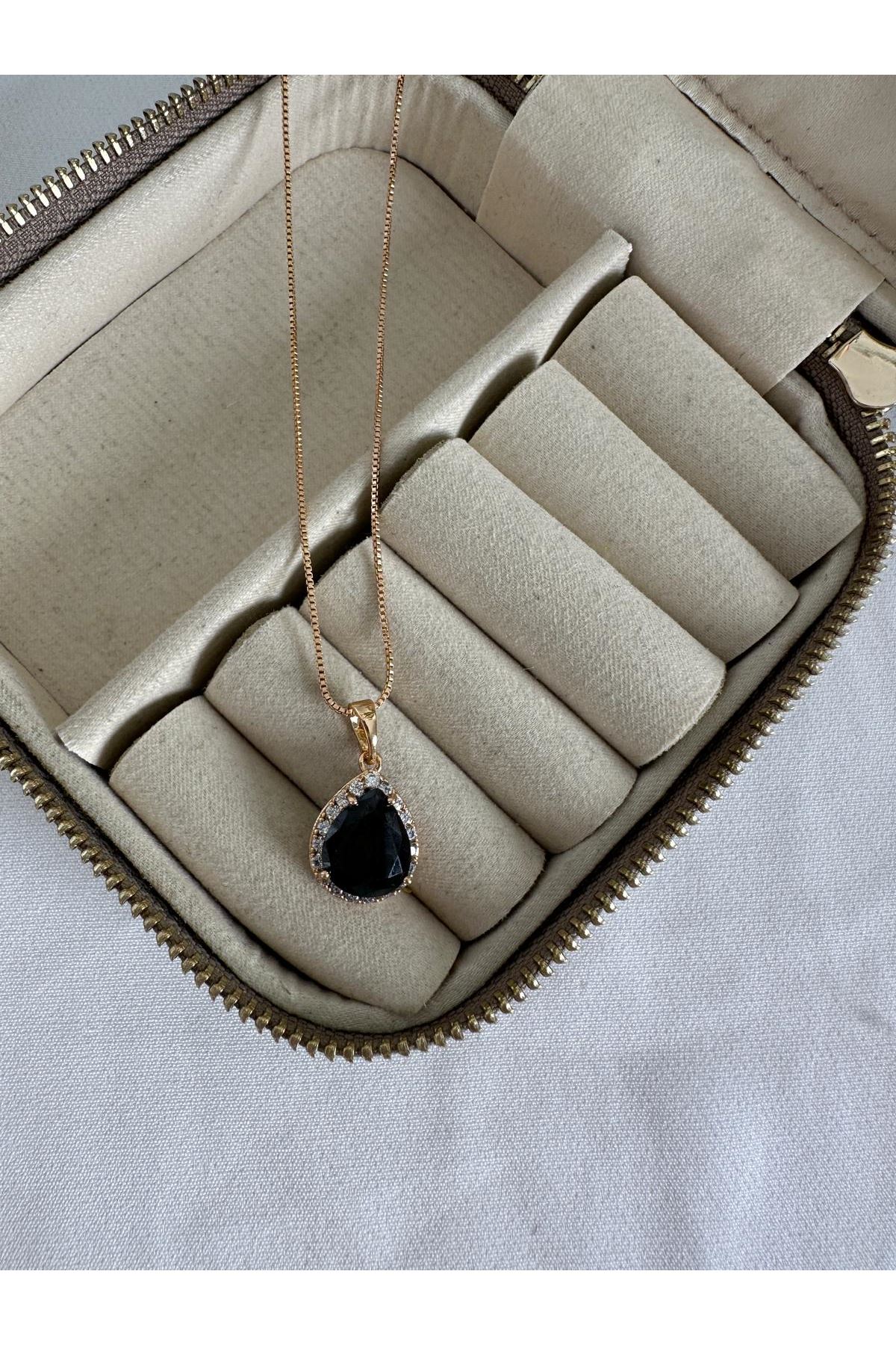 18K Rose Gold Renkli Siyah Elmas Form Kolye