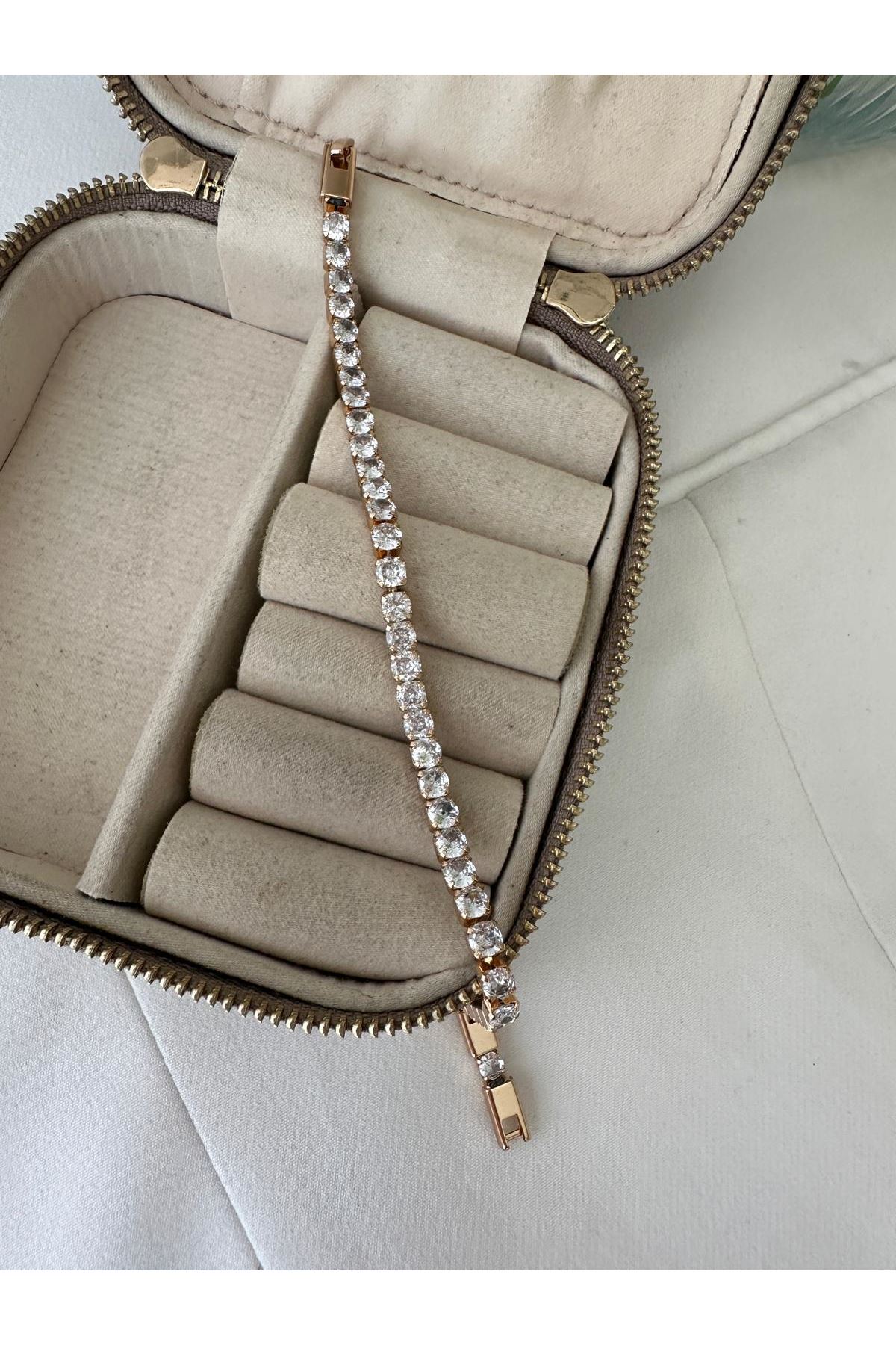 18K Rose Gold Renkli İri Su Yolu Taşlı Bileklik