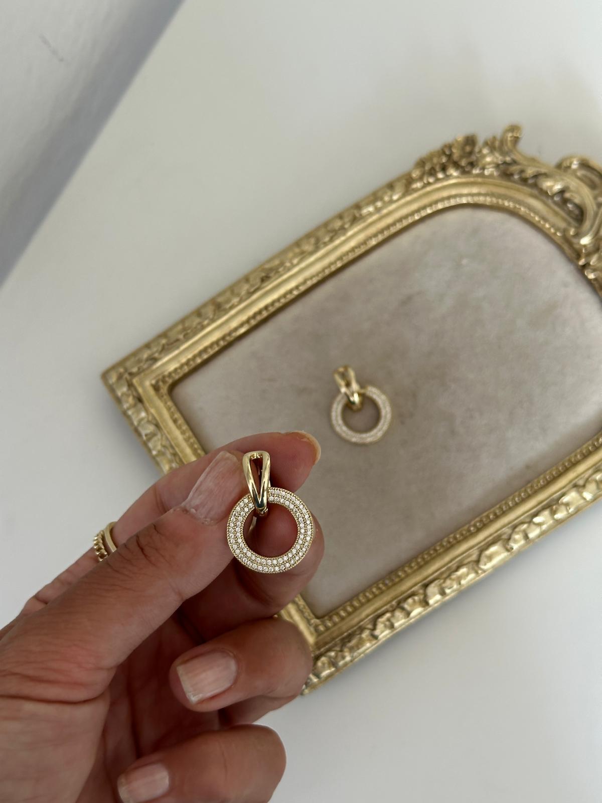 14K Gold İkili Halka Montür Taşlı Küpe