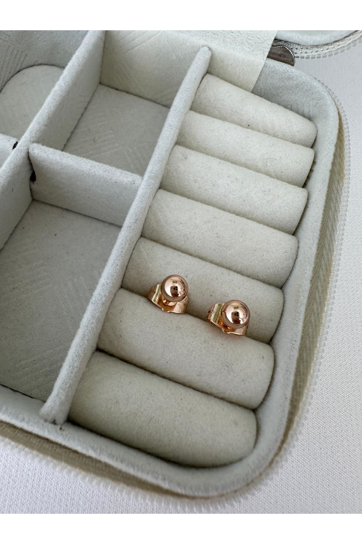 18K Rose Gold Renkli Küçük Top Küpe