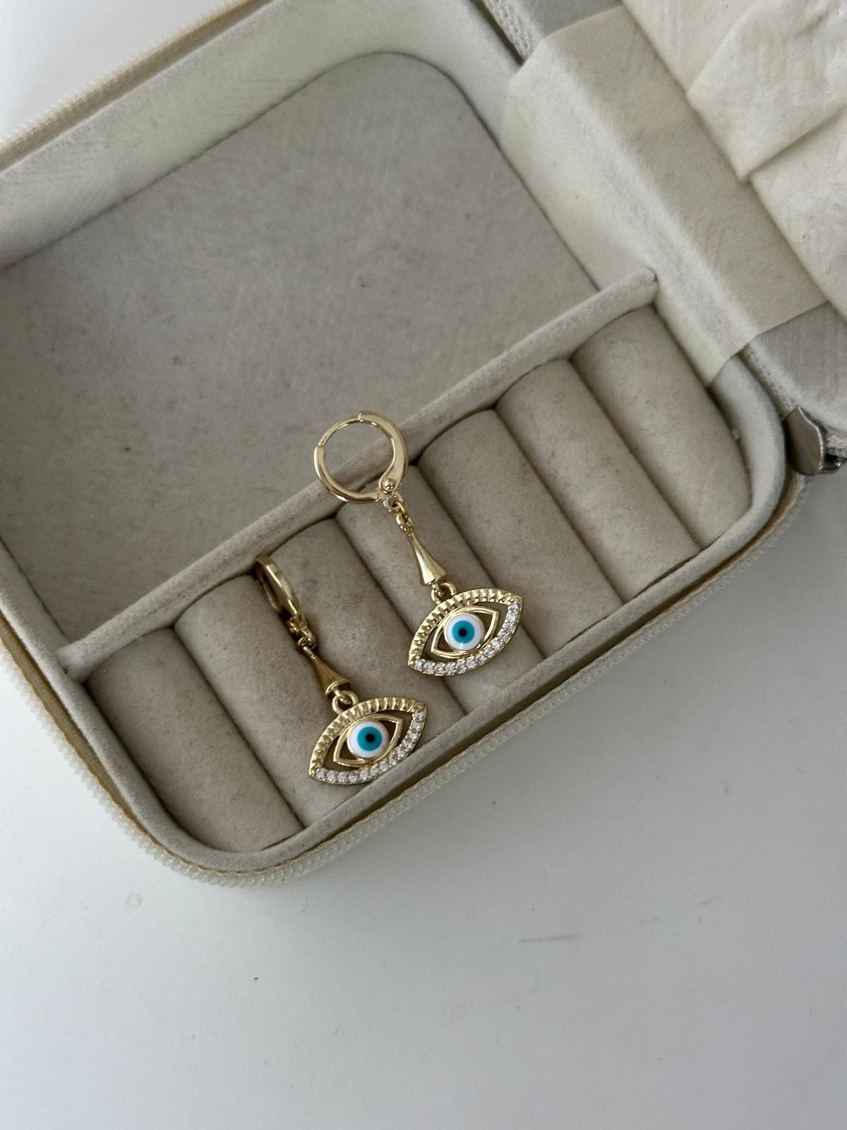14K Gold Mavi Göz Halka Küpe