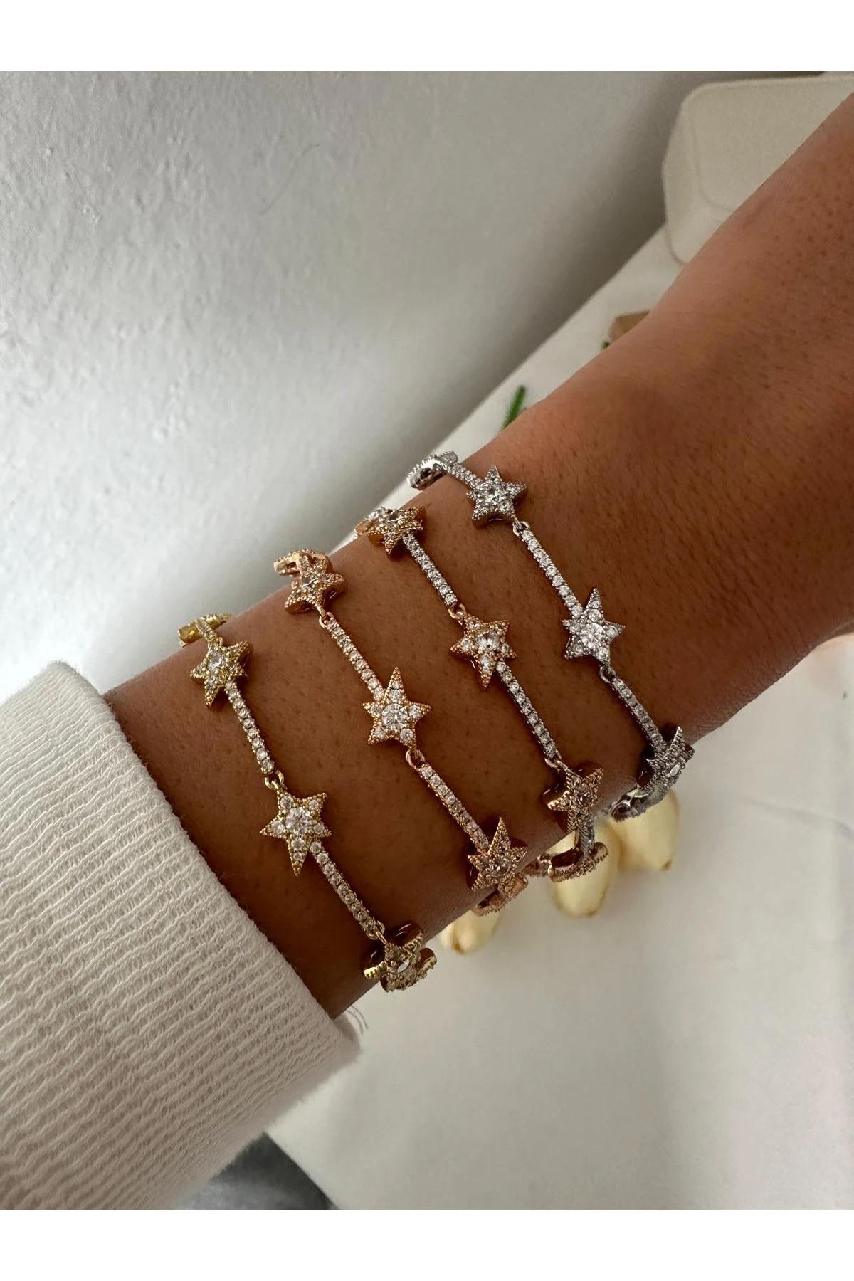 18K Rose Gold Renkli Yıldız Full Taşlı Bileklik