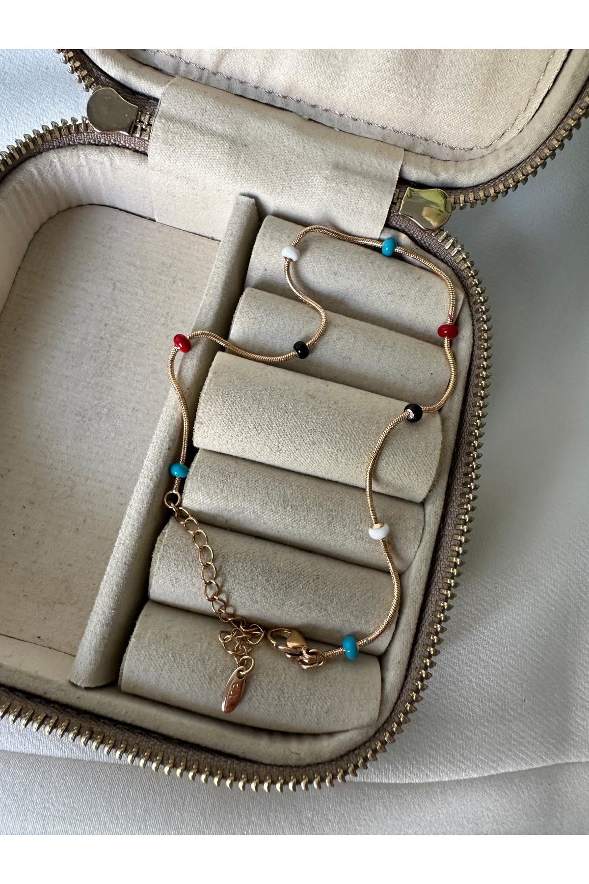 18K Rose Gold Renkli İtalyan Zincir Renkli Topçuklu Halhal
