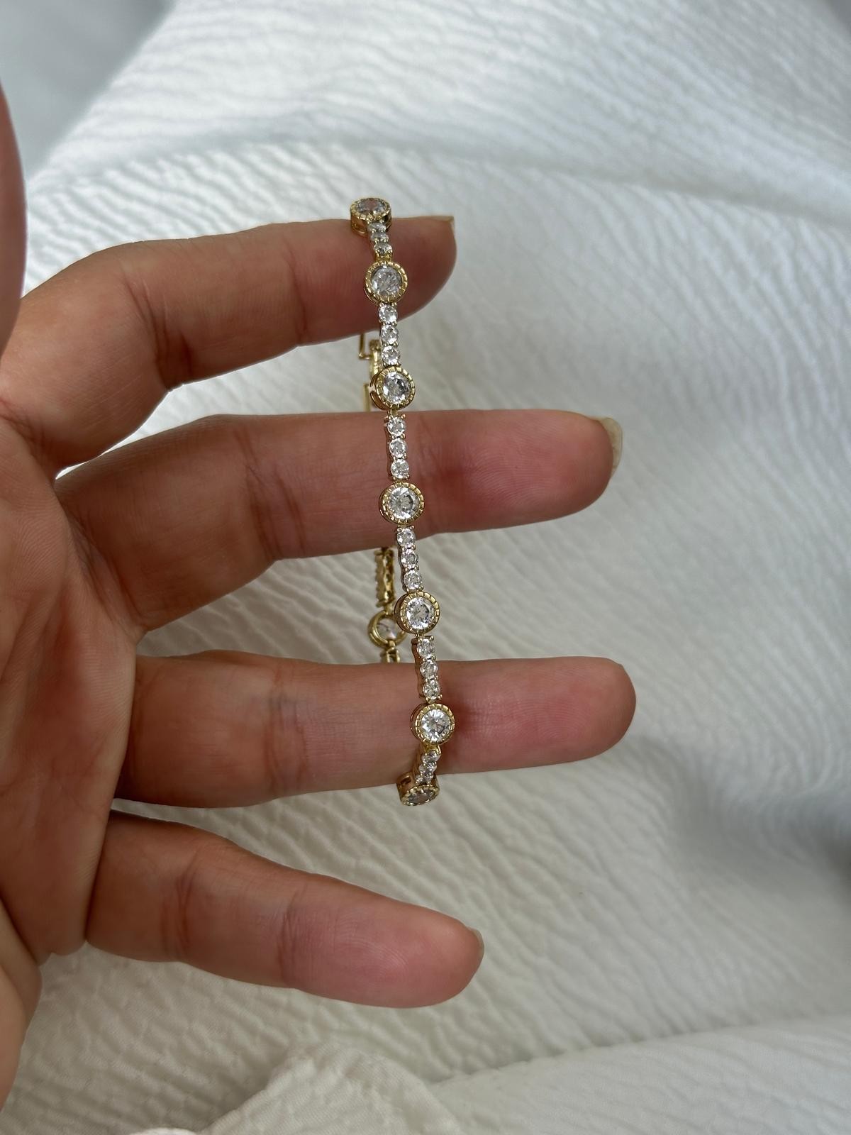 14K Gold Renkli Yuvarlak Full Kesim Taşlı Bileklik