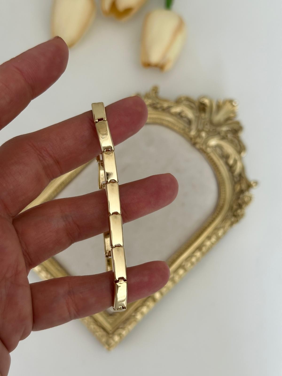 14K Gold Renkli Plaka Dikdörtgen Kesim Bileklik
