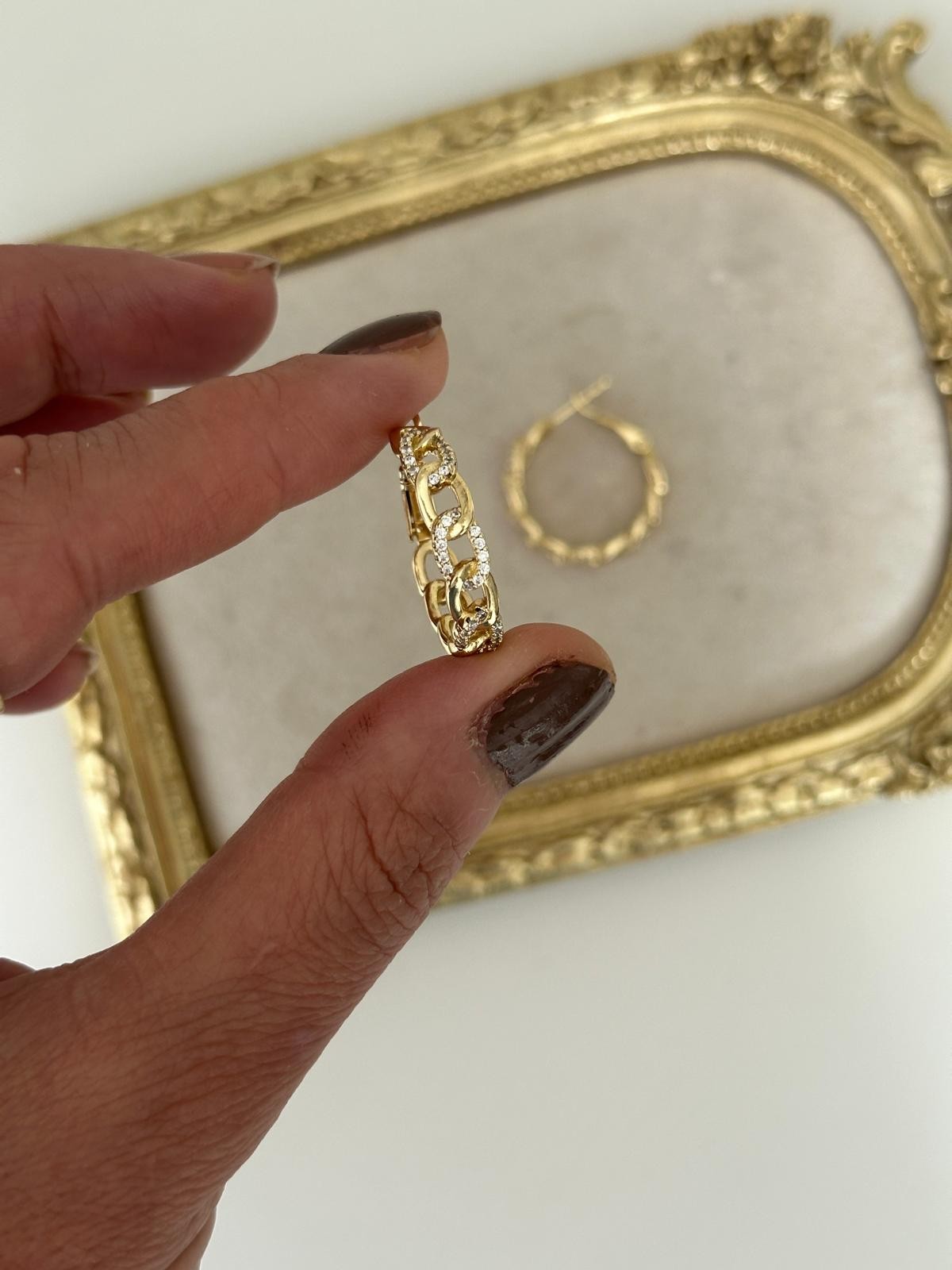14K Gold Renkli Örme Zincir Halka Küpe
