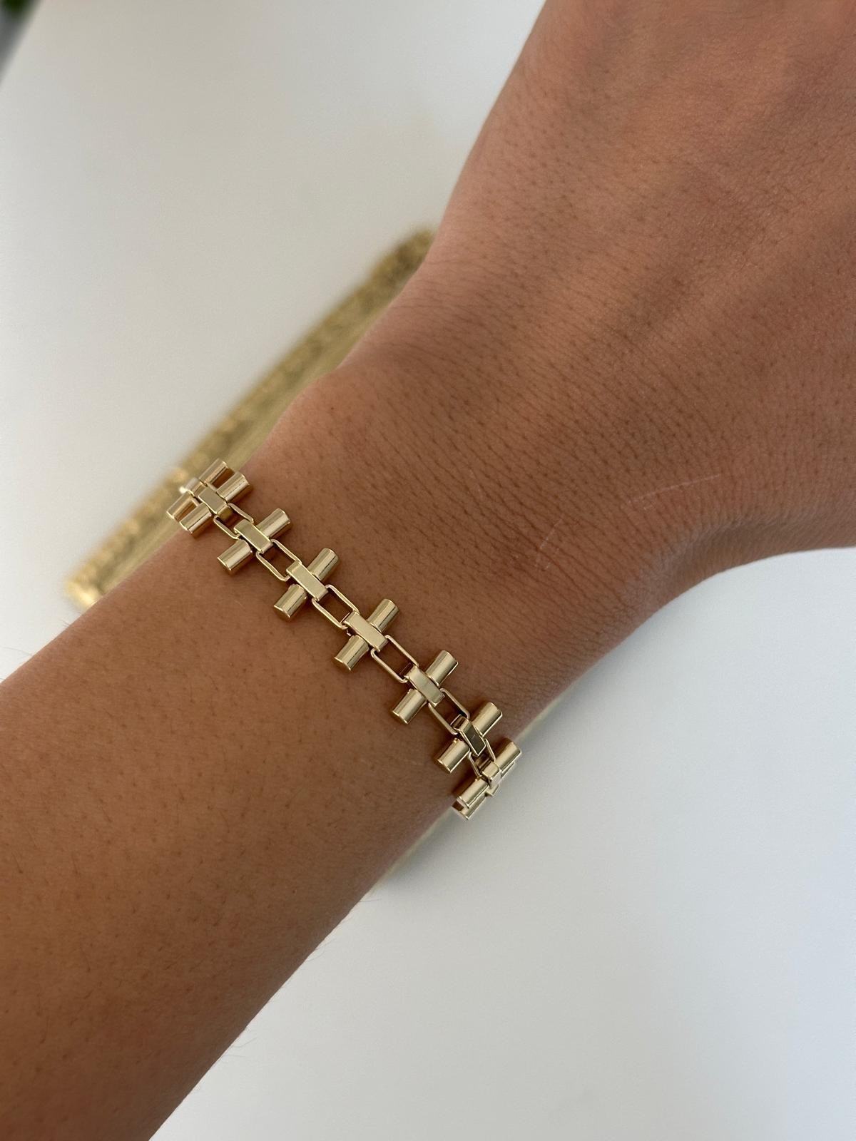 14K Gold Renkli Sıra Silindir Bileklik