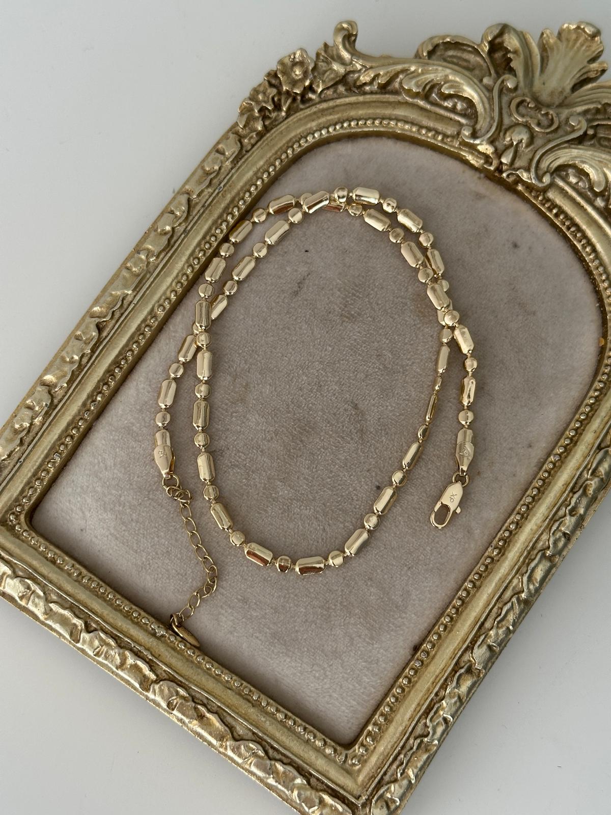 14K Gold Renkli Dikdörtgen Yuvararlak Plaka Kesim Kolye