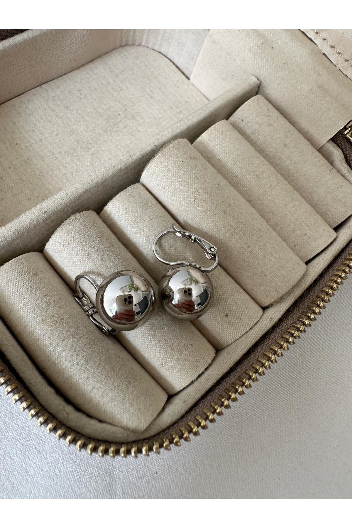 Gümüş Renkli Top Çengel Klipsli Küpe