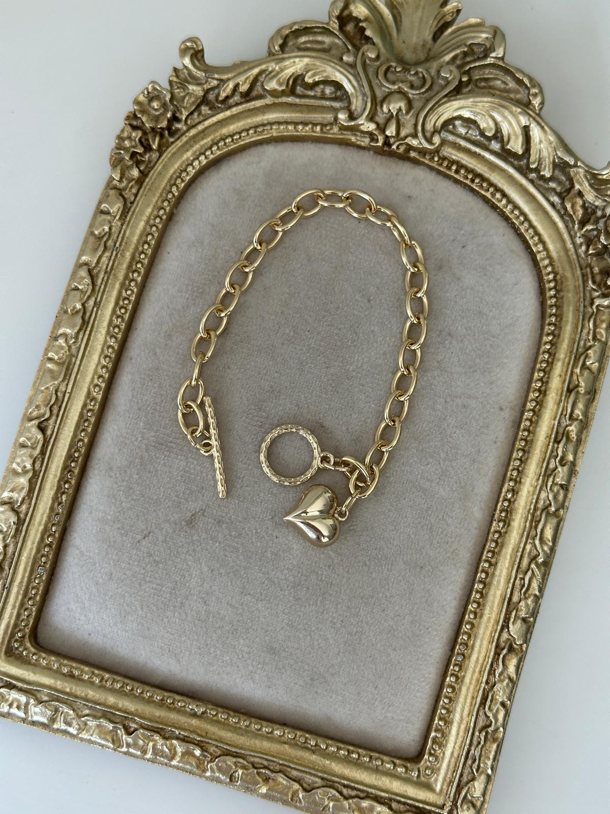 14K Gold Renkli Kalp Charm Denizci Kilit Kuyum Bileklik