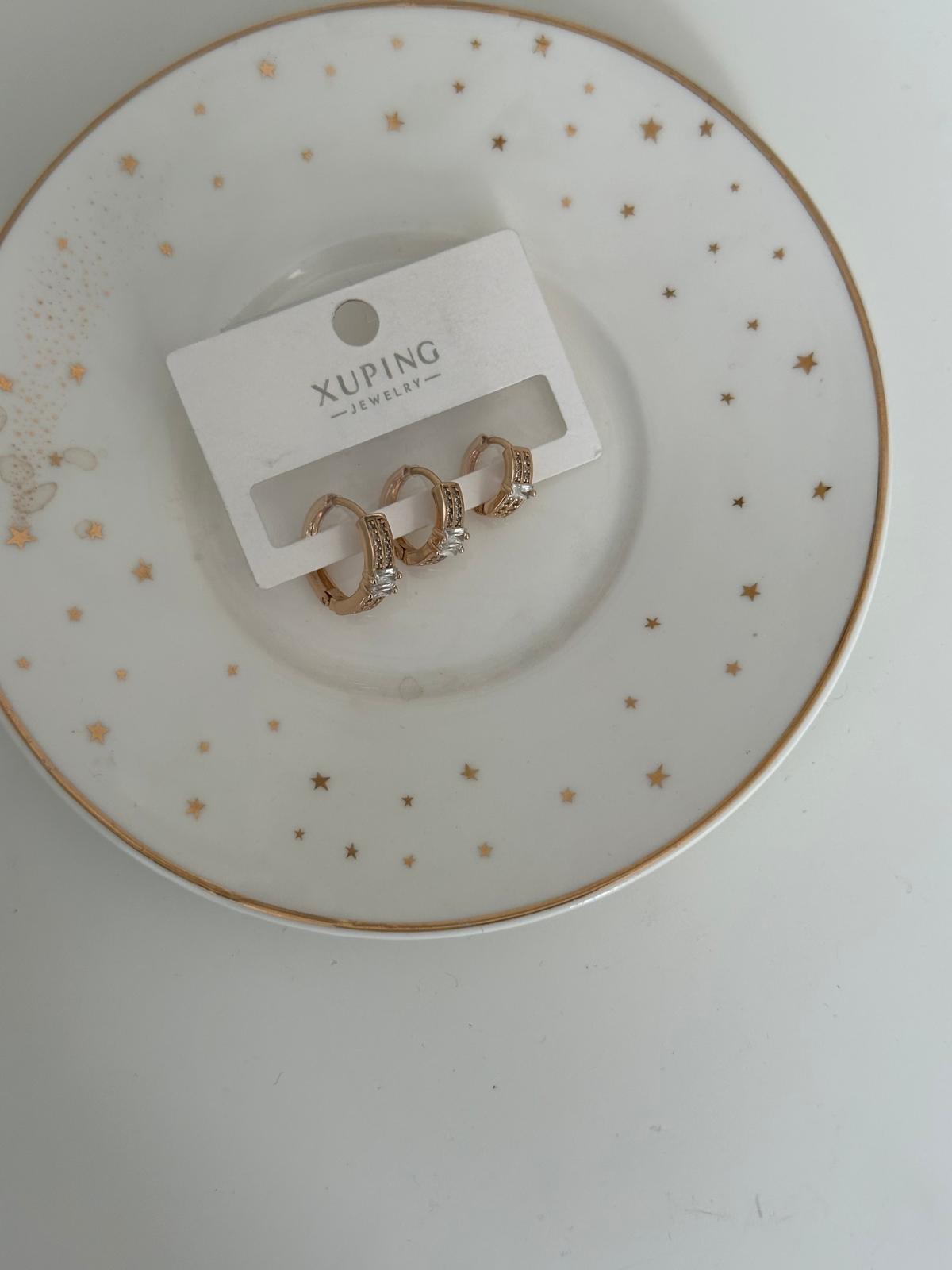 18K Rose Gold Üçlü Halka Taşlı Set Küpe