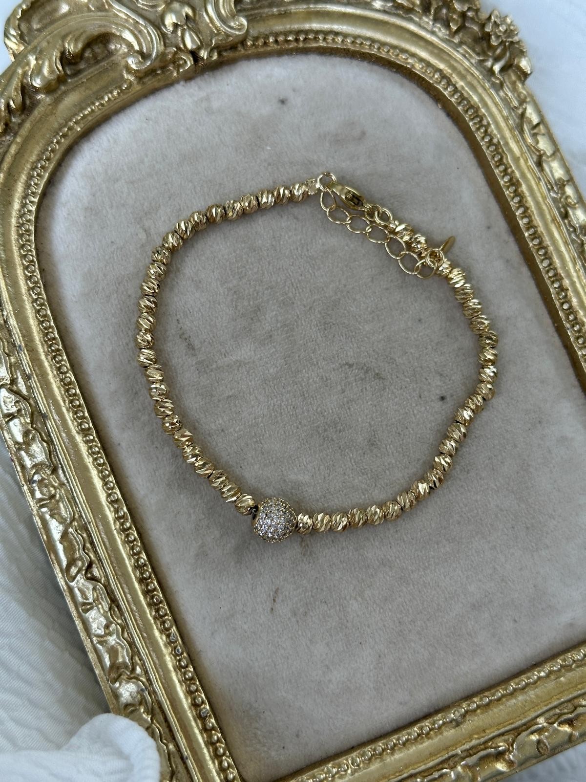 14K Gold Renkli Dorika Parlak Topçuklu Ortası PNDRA Taşlı Bileklik