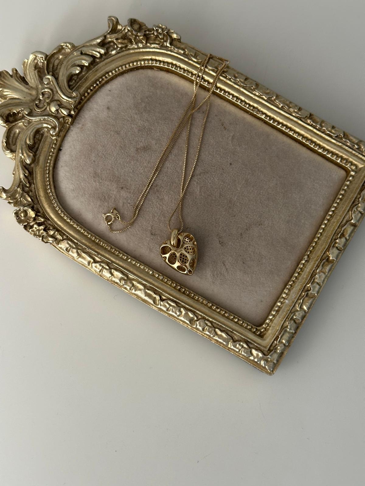 14K Gold Renkli Dolum Kalp Full Montür Taşlı Küpe Zincir Kolye