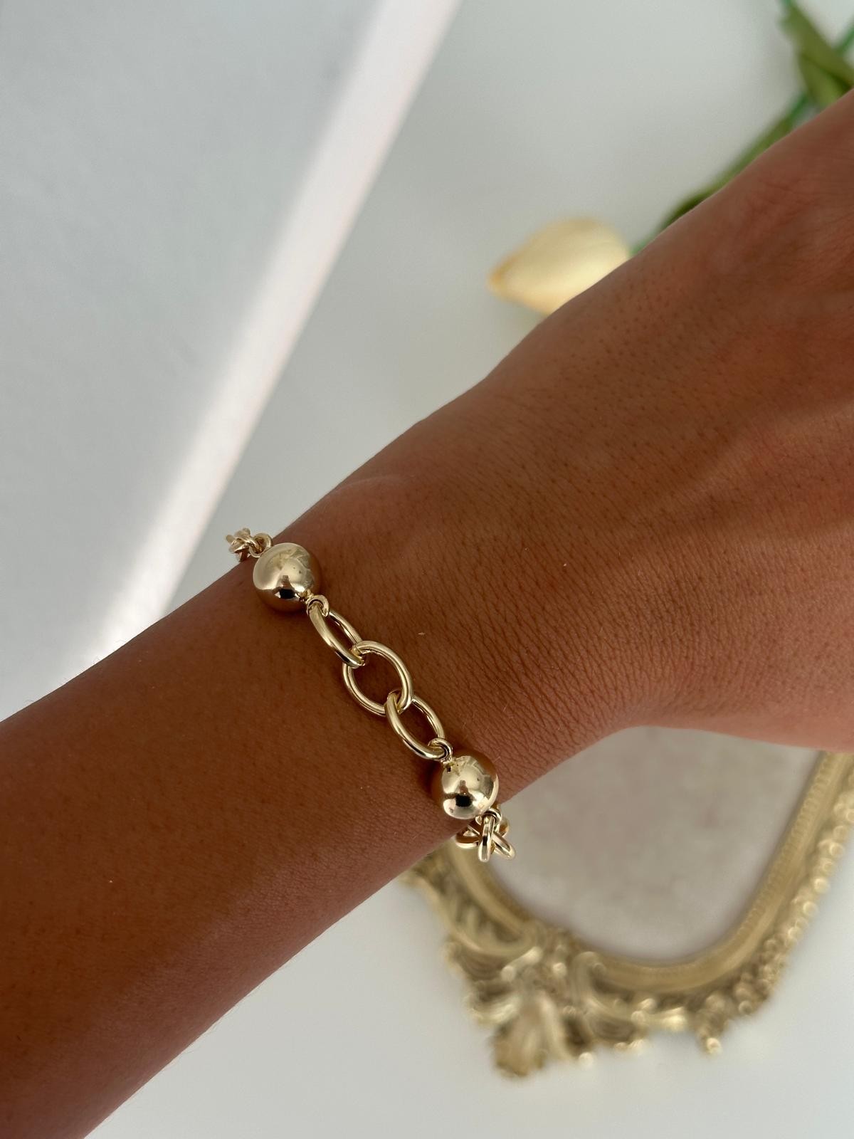 14K Gold Renkli İri Topçuklu Oval Halka Geçmeli Bileklik