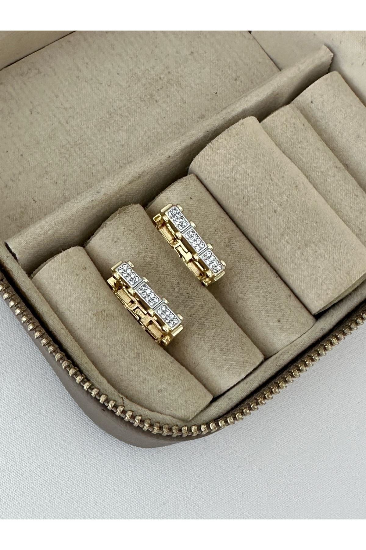 14K  Gold Renkli Serenay Leyla Taşlı Orjinal Boy Küpe