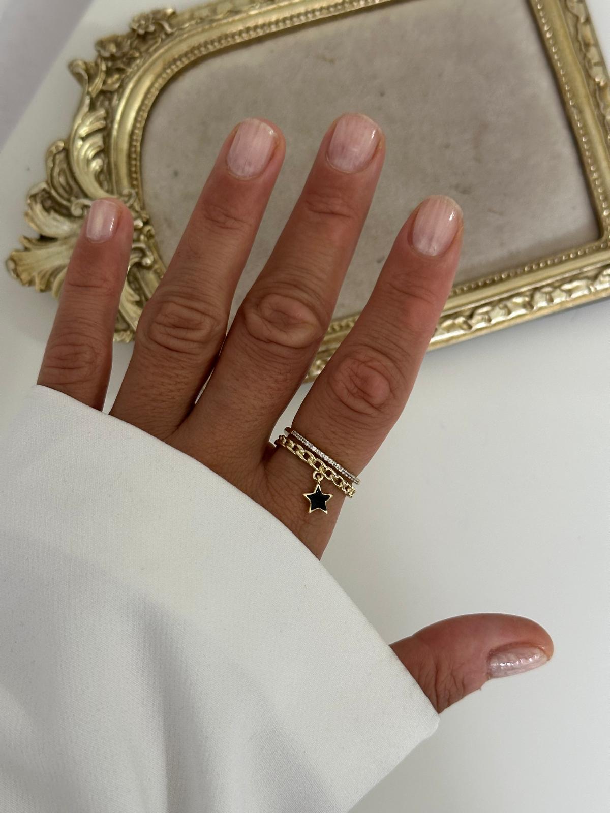 14K Gold Renkli, İkili Sarkıt Yıldız Taşlı Ayarlanabilir Yüzük