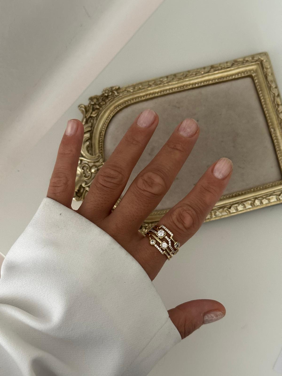 14K Gold Renkli Premium Çoklu Geometrik Taş Kesimli Yüzük