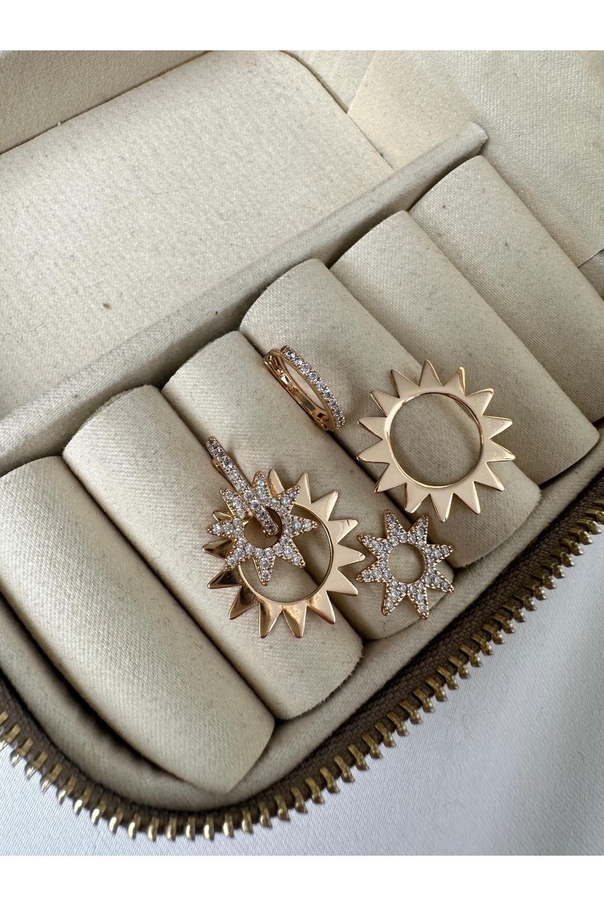 18K Rose Gold Renkli Güneş Üç Kullanımlı Küpe