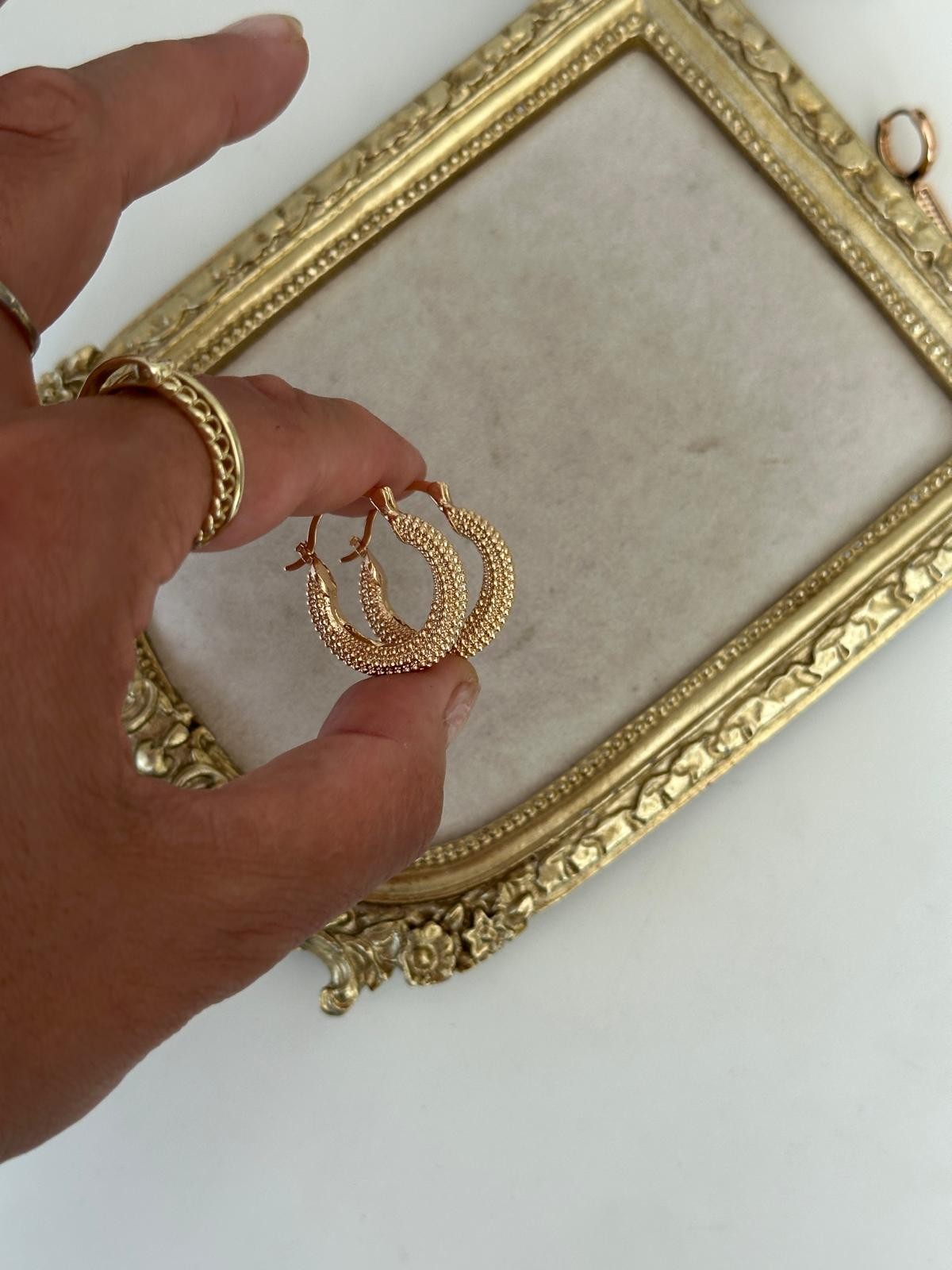 18K Gold Rose Dolum Minimal  Dorikalı Halka Küpe