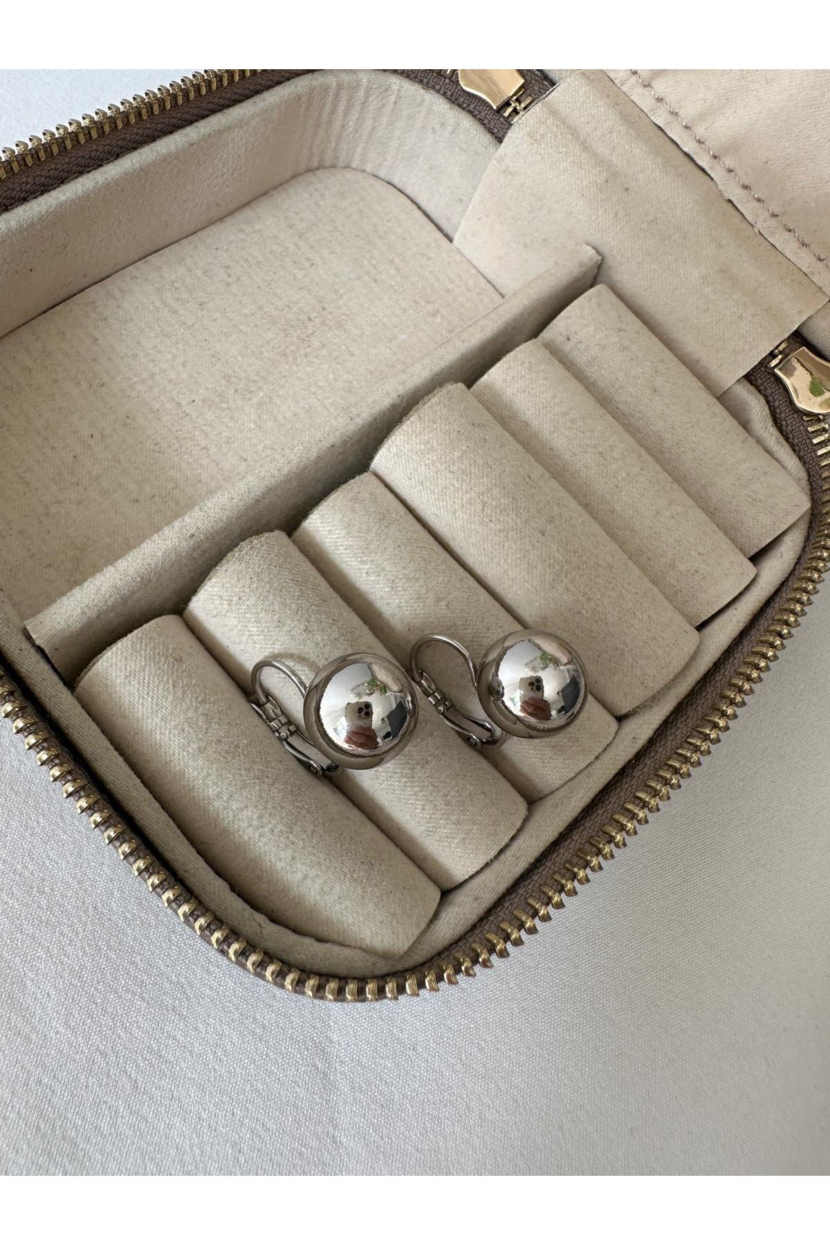 Gümüş Renkli Top Çengel Klipsli Küpe