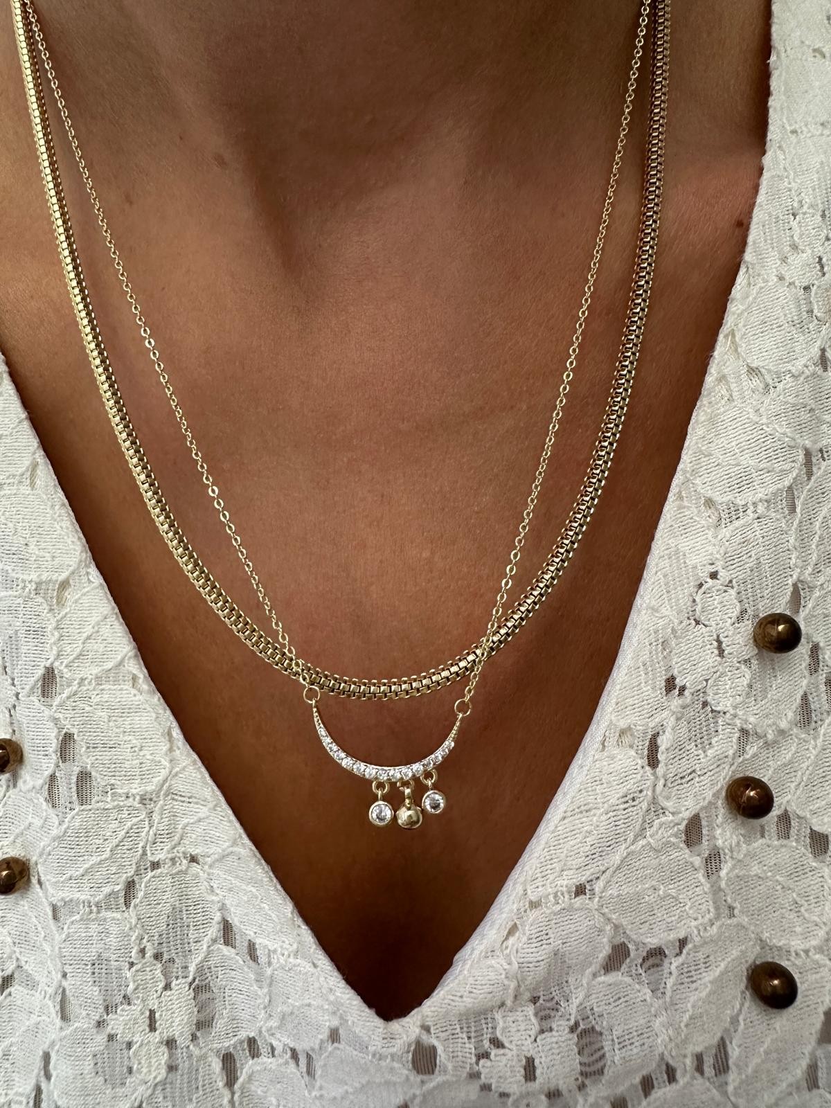 14K Gold Renkli Plaka Oval Taş Kesim Sarkıt Taşlı Kolye