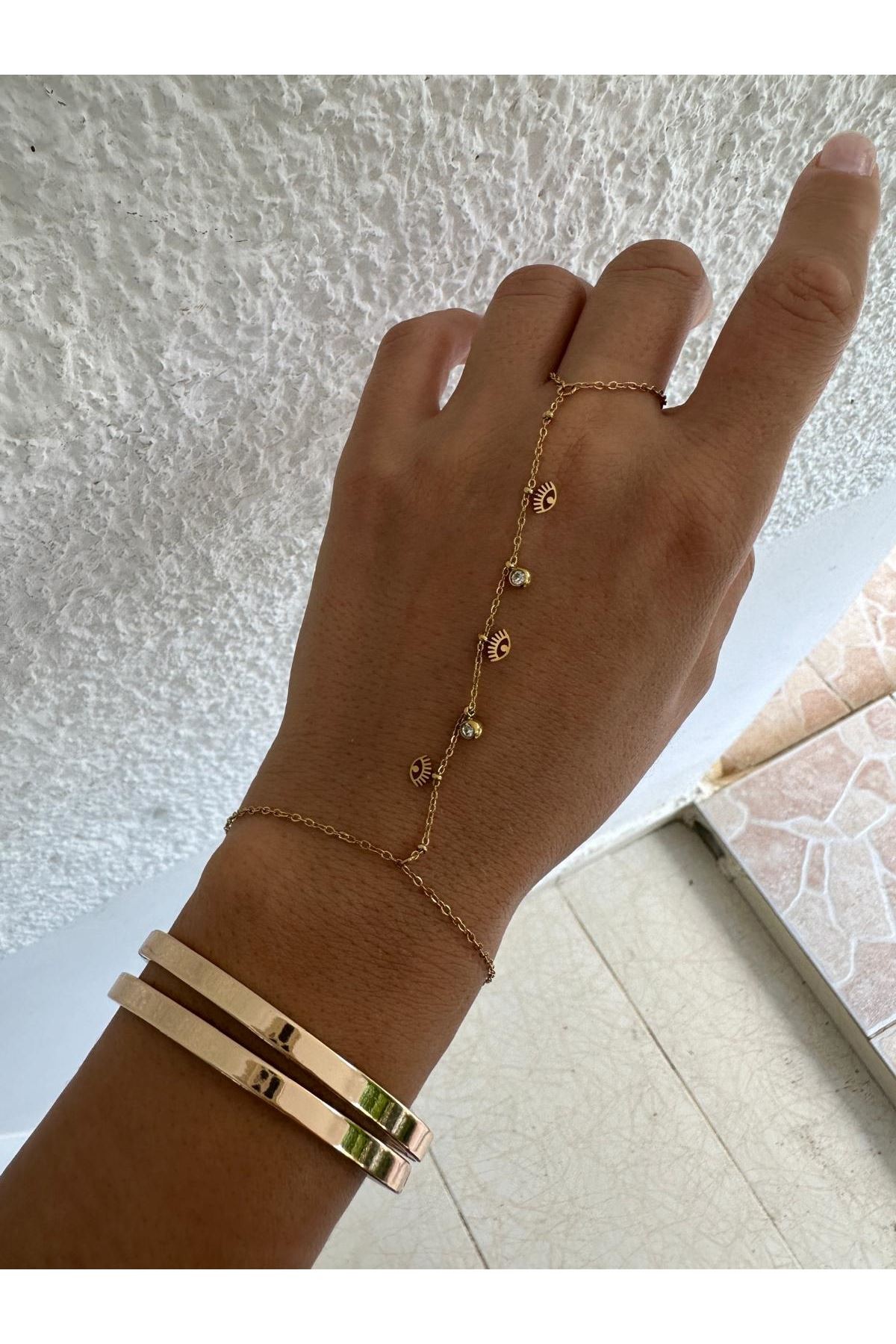 18K Rose Gold Renkli Göz Taşlı Şahmeran
