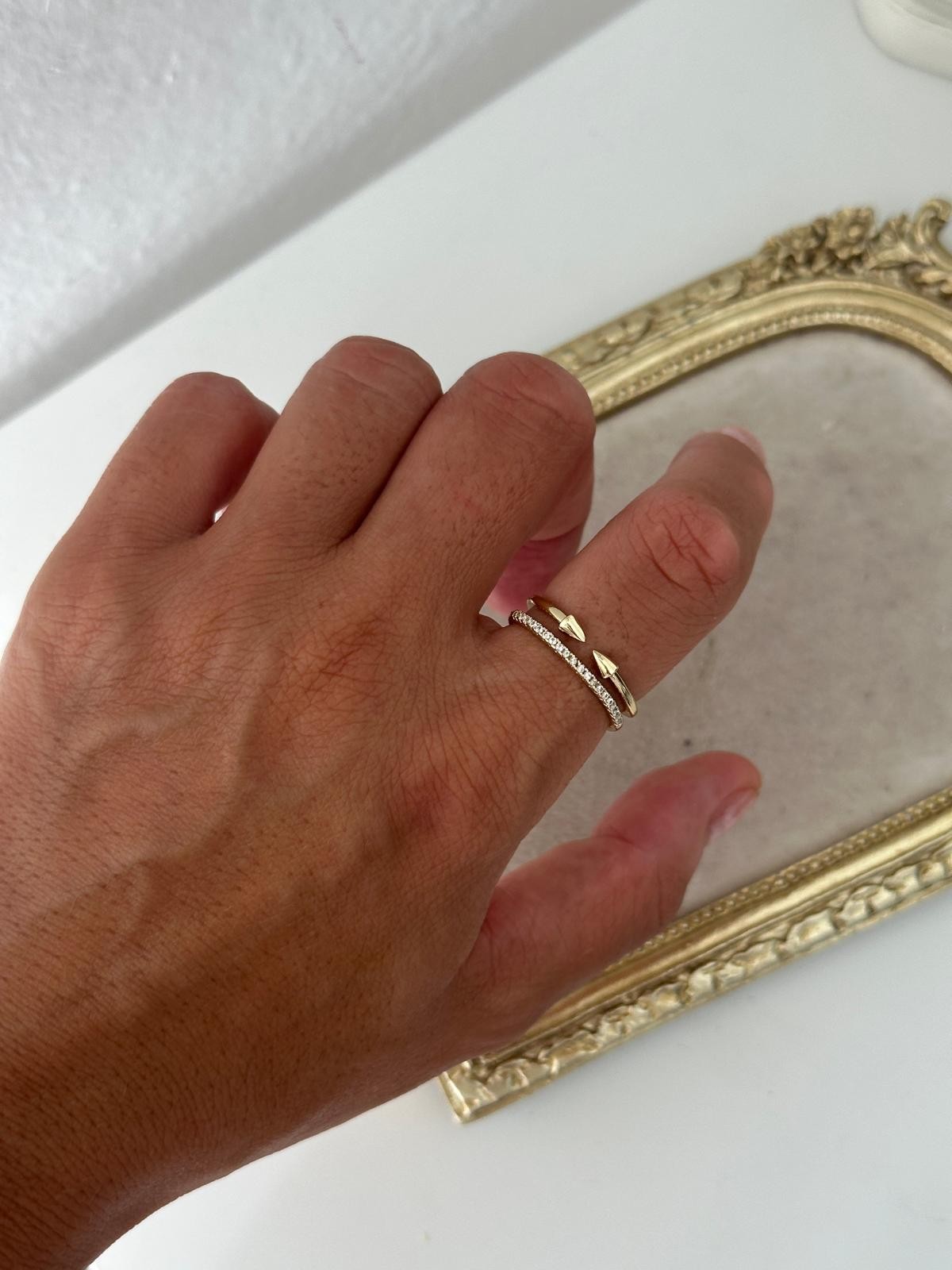 14K Gold Renkli İkili Çivi Detaylı Ayarlanabilir Modern Yüzük