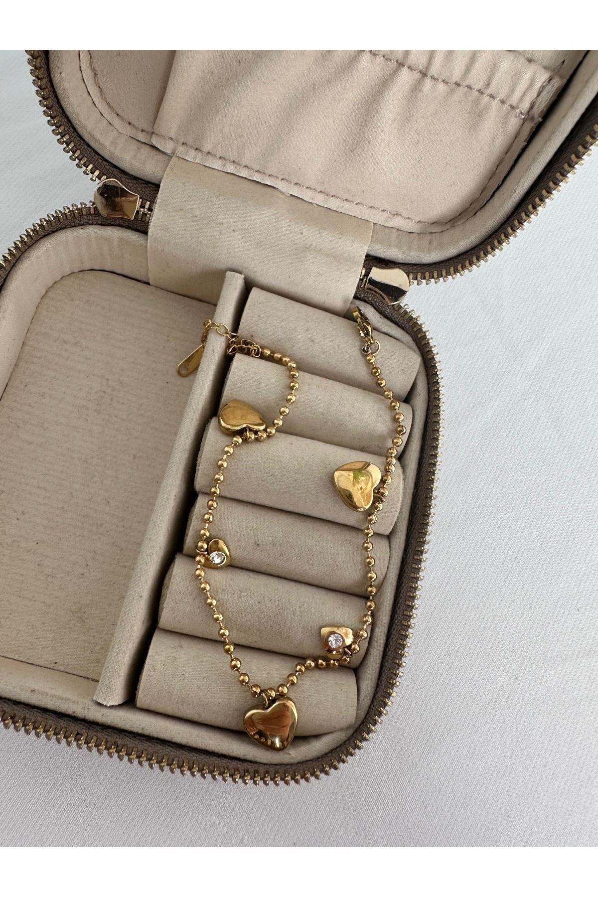 18K Rose Gold Renkli Dorikalı Kalpli Halhal