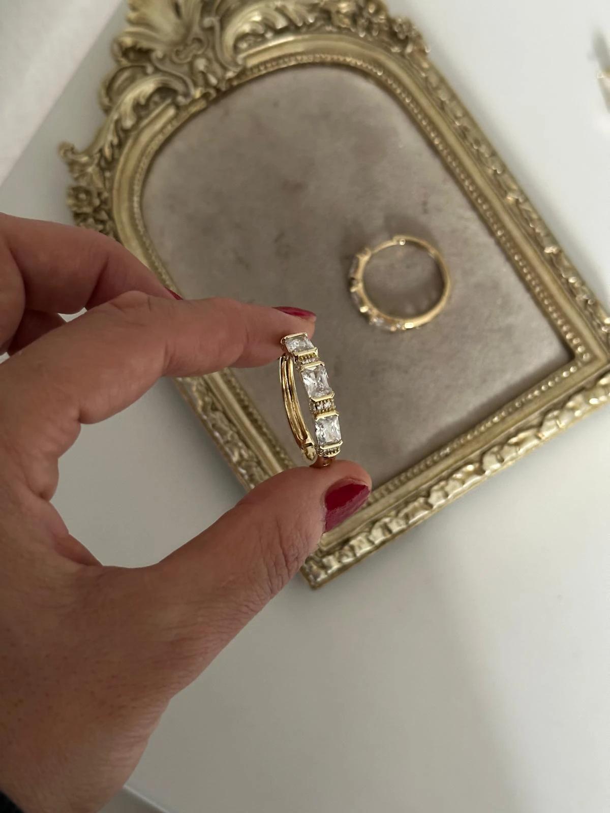 14K Gold Renkli Büyük Baget Kristal Taşlı Halka Küpe