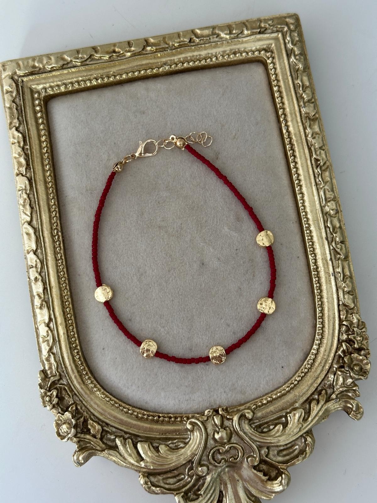 Renkli Boncuk Gold Plakalı Halhal