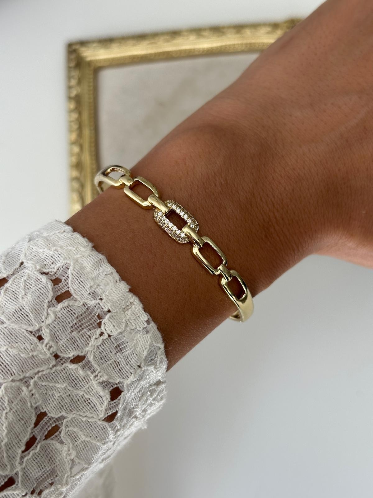 14K Gold Renkli Zincir Taşlı Kelepçe