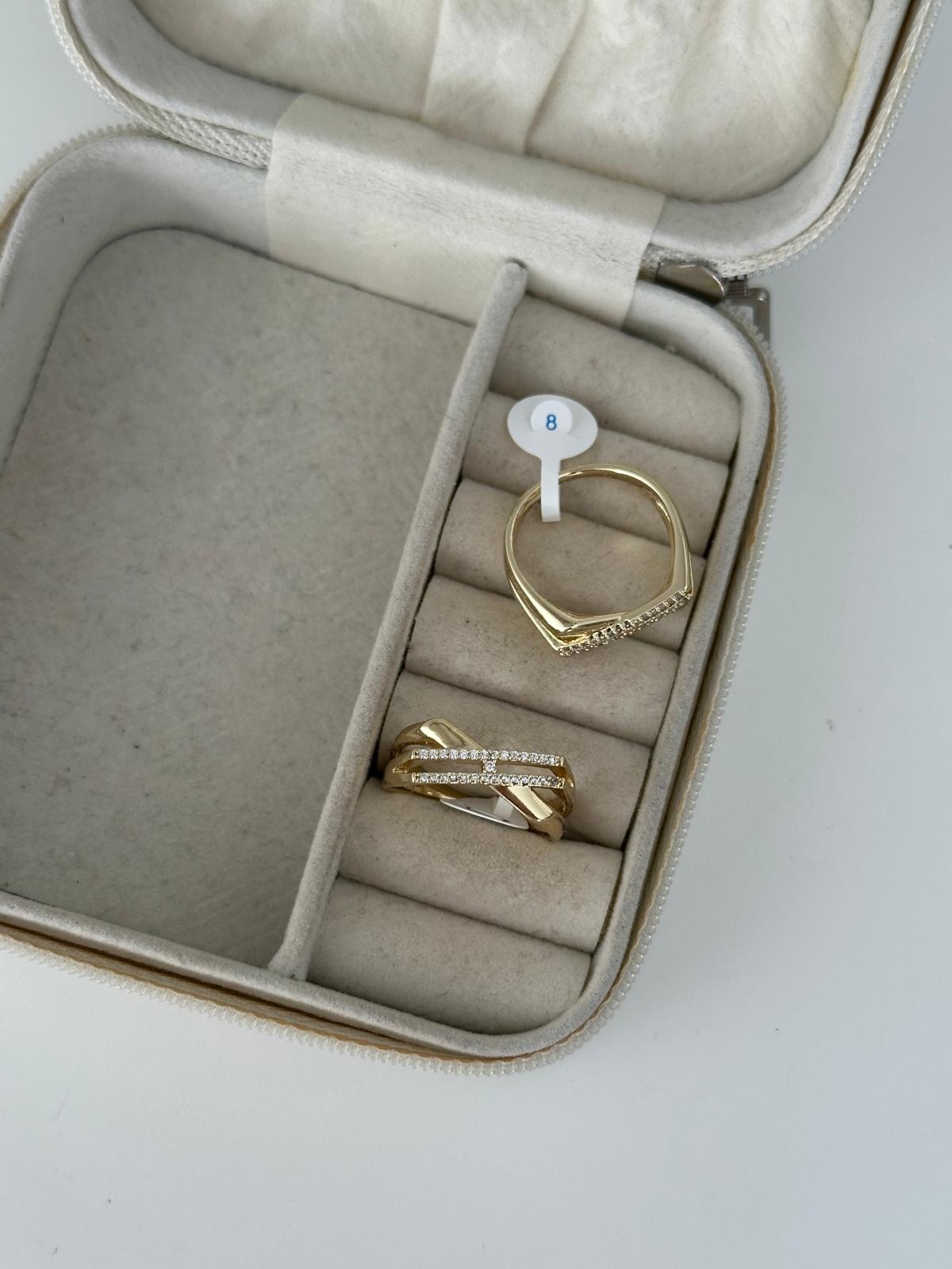 14K Gold Renkli Çapraz Ksim İkili Şerit Taşlı Casual Yüzük