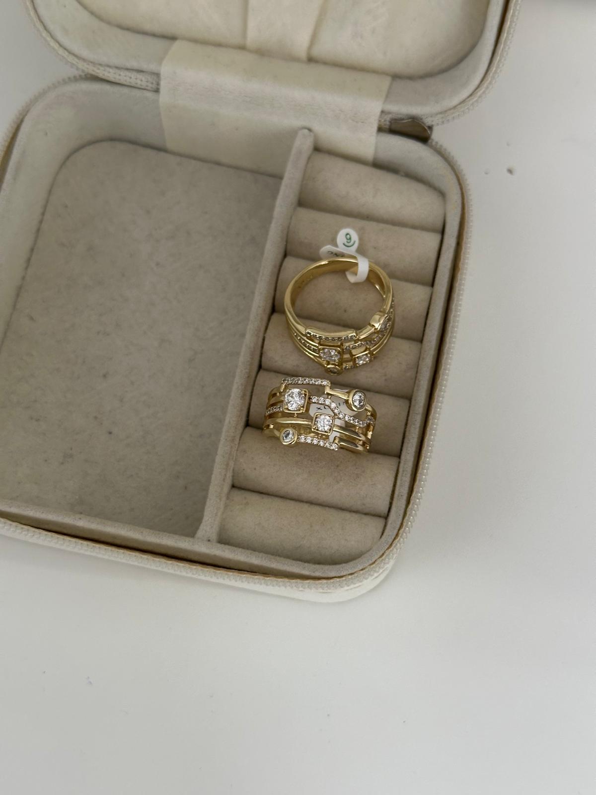 14K Gold Renkli Premium Çoklu Geometrik Taş Kesimli Yüzük