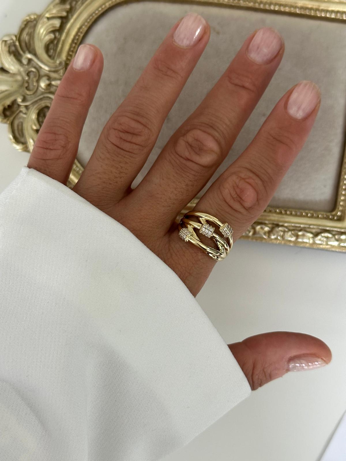 14K Gold Renkli Çoklu Premium Dolama Pndra Taşlı Yüzük