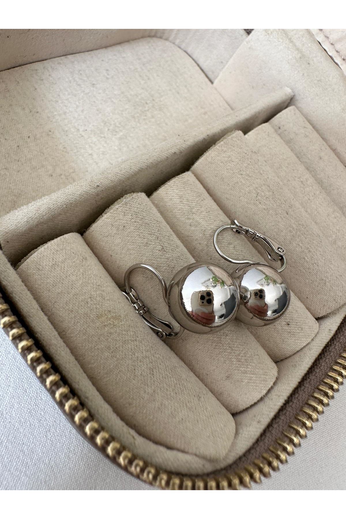 Gümüş Renkli Top Çengel Klipsli Küpe